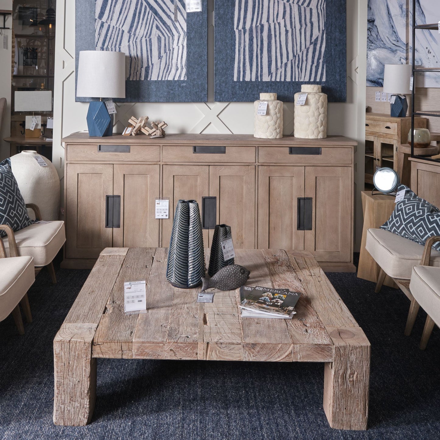 Braxton III 81.5x18.5 Natural Brown Solid Wood 3 Drawer 6 Door Sideboard