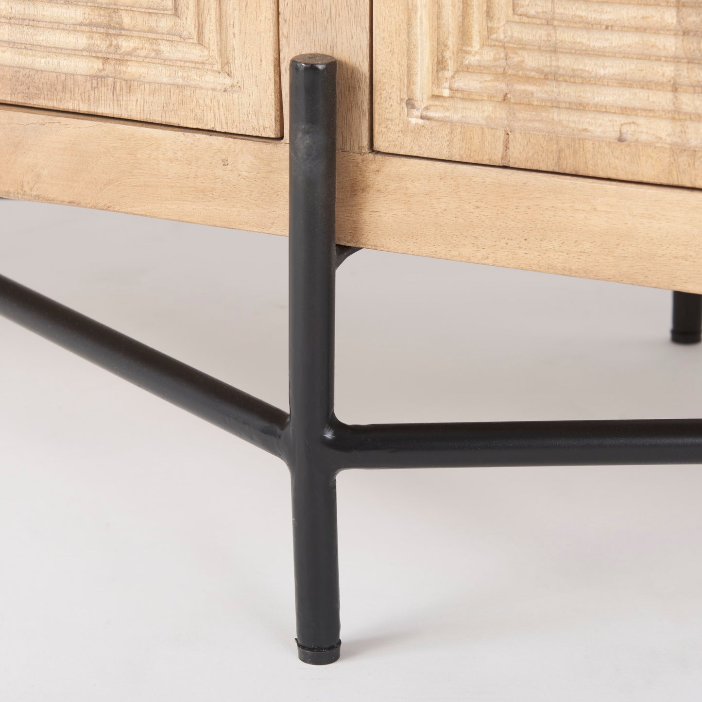 Cairo 78x19 Brown Solid Wood Black Metal Base 4 Door Cabinet Sideboard