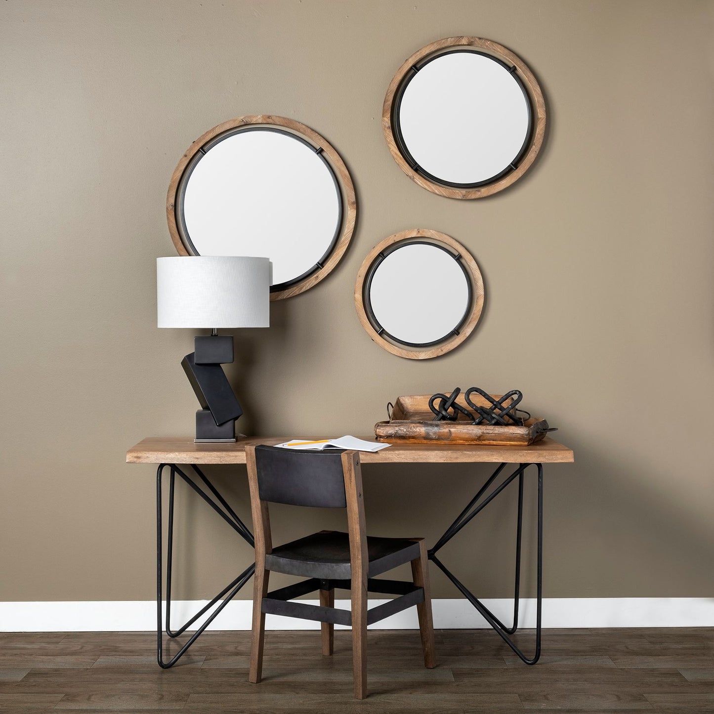 Josi 19" Brown Wood and Black Metal Frame Mirror