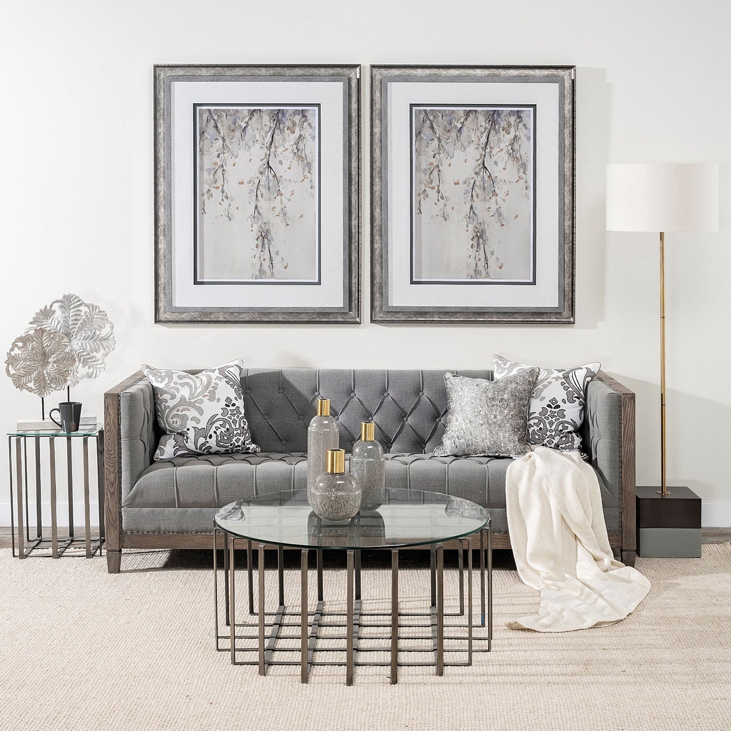 Kamara I (Small) 12L x 4W White Washed Wood W/Antiqued Silver Botanical Decorative Object