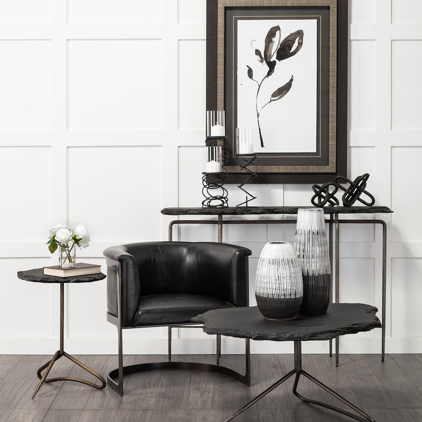 Omega I Small Black Metal Stacked Ring Table Candle Holder