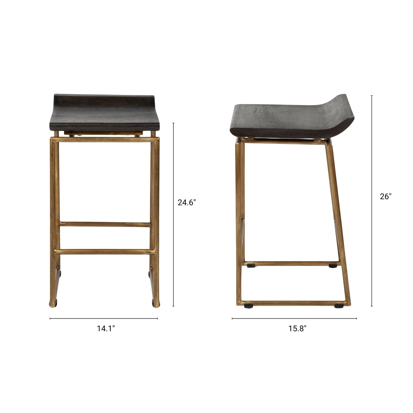 Givens 24.25"H Seat Height Brown Wood Seat Gold Metal Frame Stool