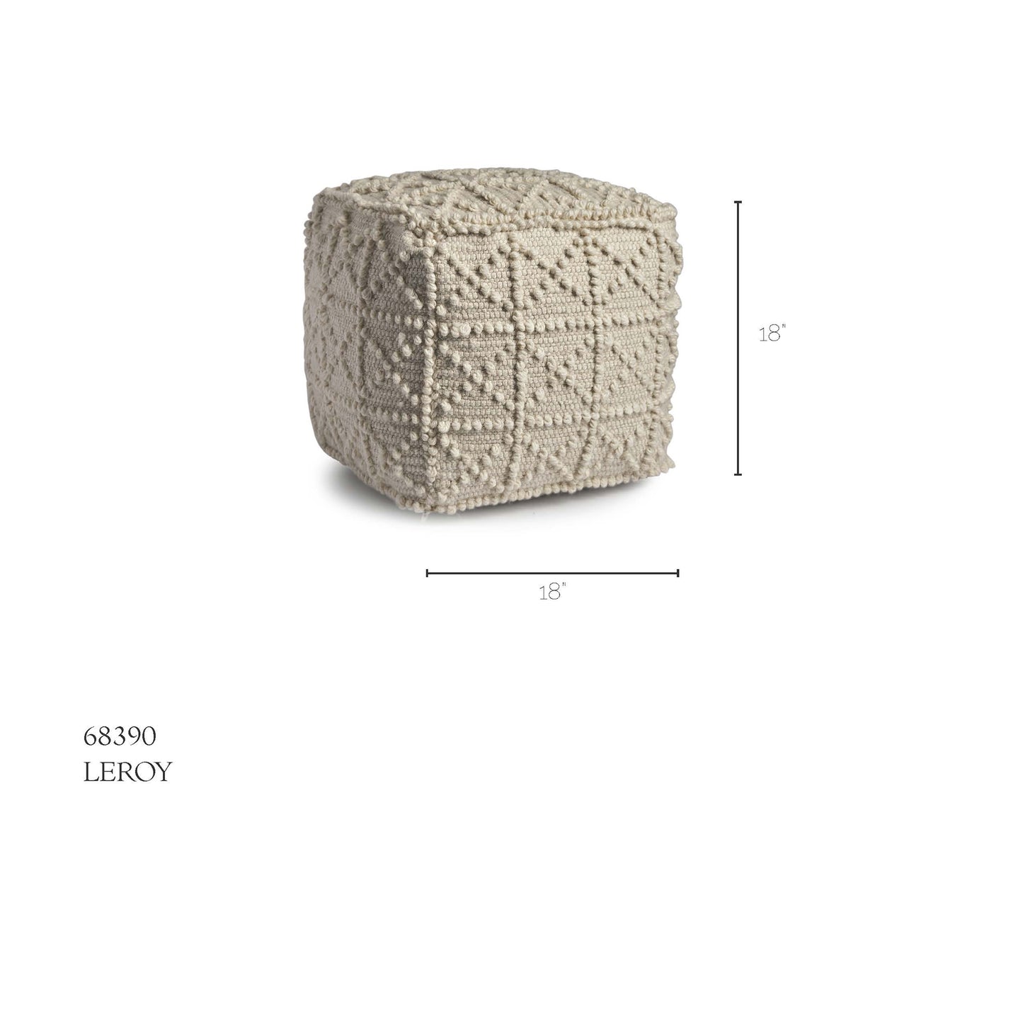 Leroy Square Cream Wool Pouf w/ Popcorn Detail