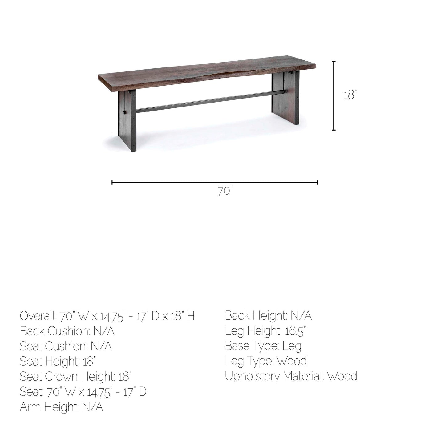 Ledger I 70L x 17W Brown Live-Edge Wooden Dining Bench