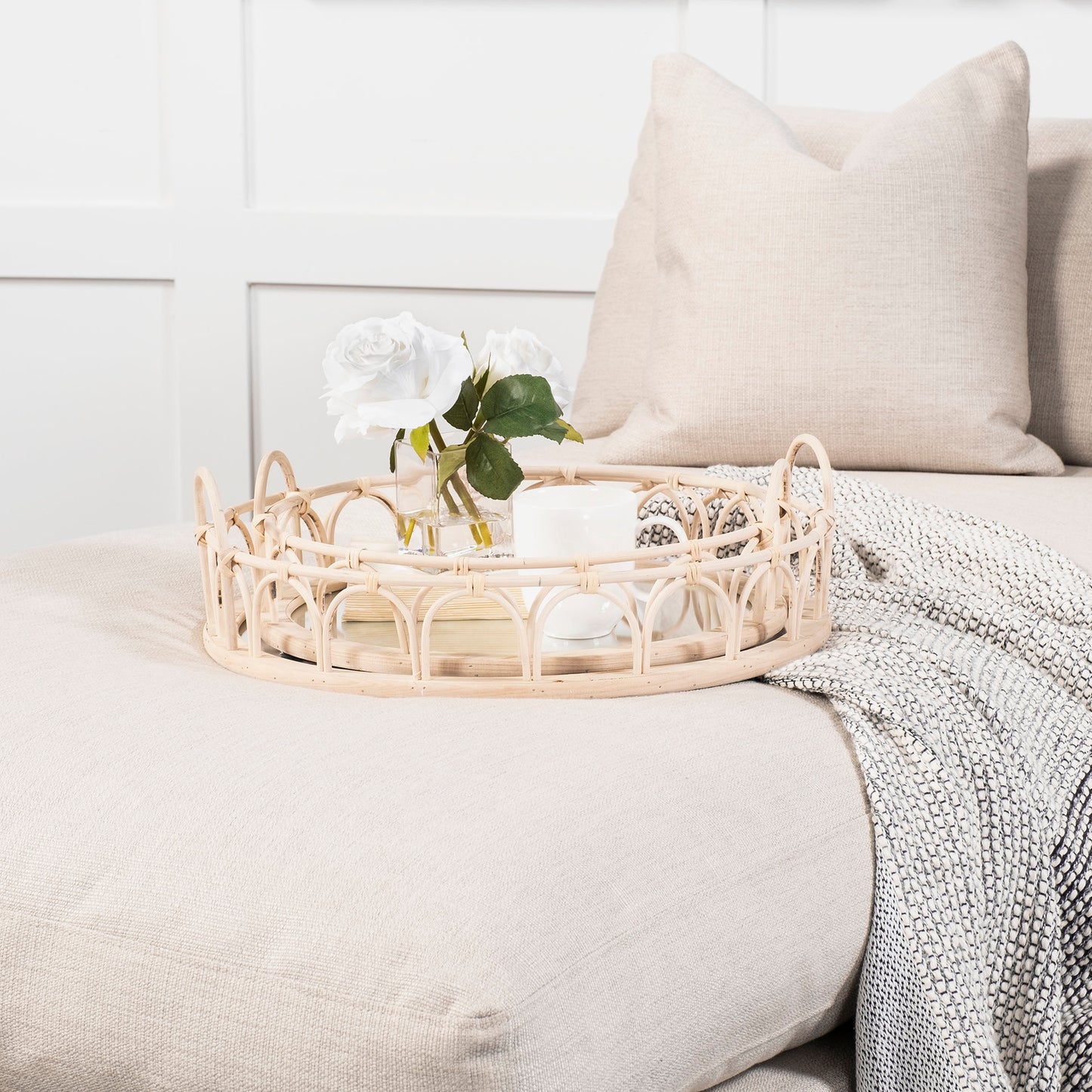 Leona (Set of 2) Natural Wicker Woven Mirrored Base Nesting Trays