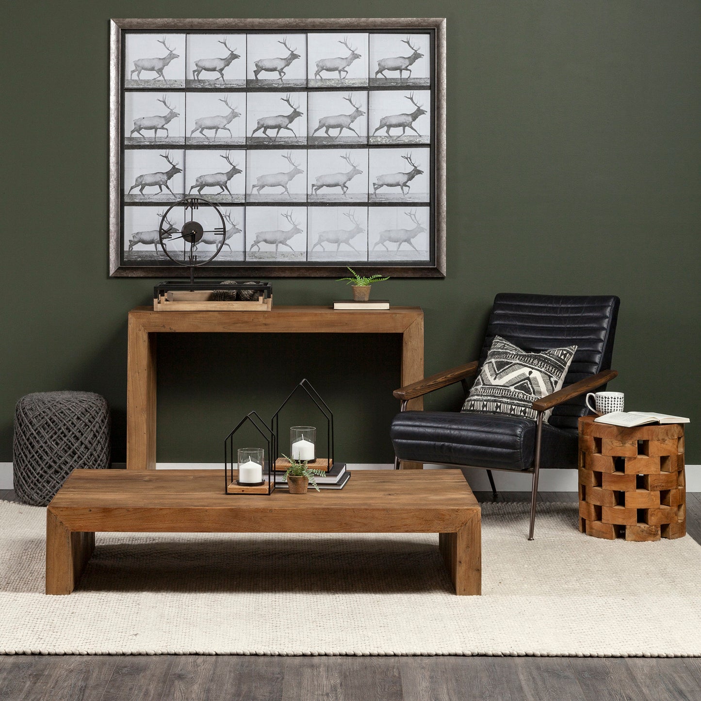 Leopold Set of Two Black Metal Wooden Base Table Candle Holders