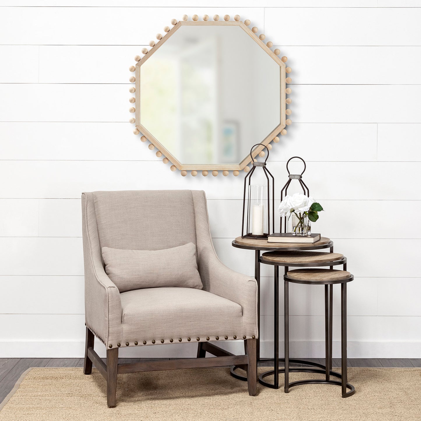 Torquay 33L x 33H Natural Wood Octagon Frame Mirror