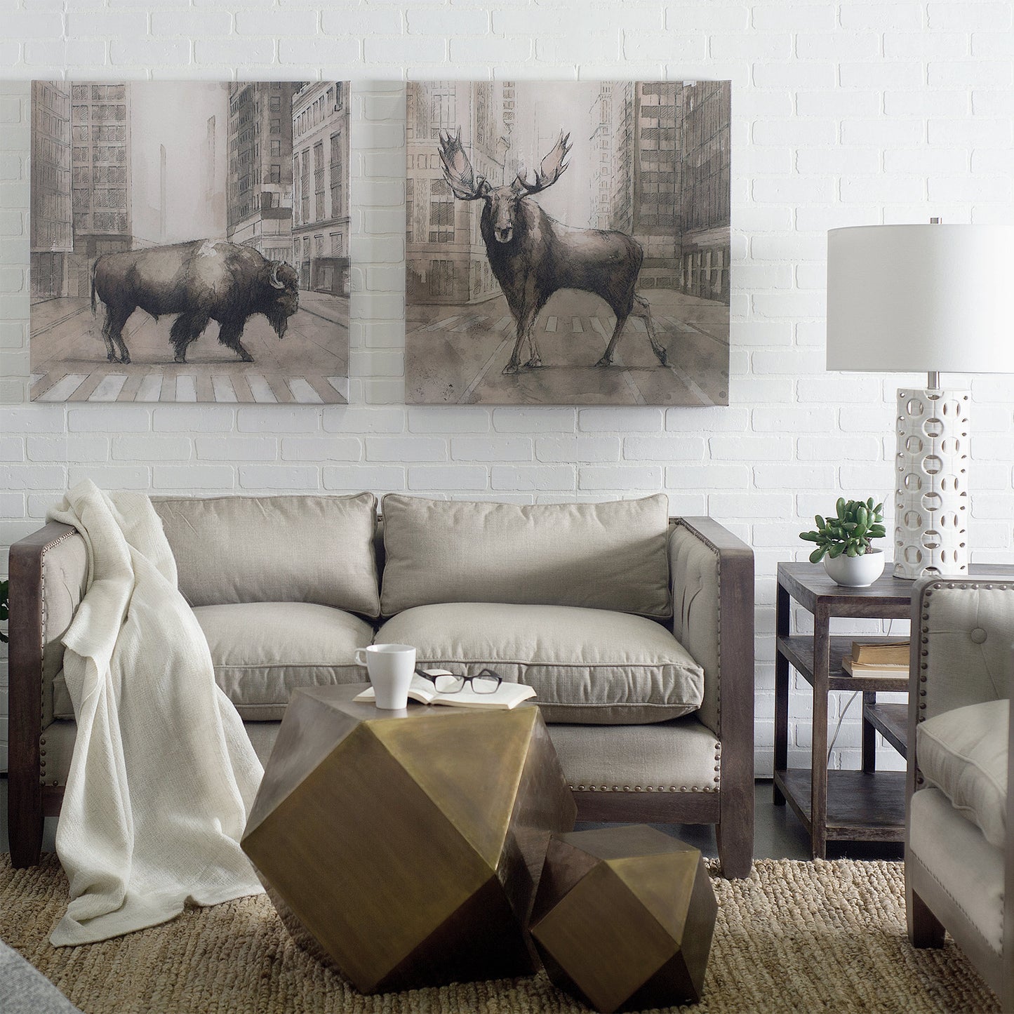 Wright II 22" x 21.9" Square Top Medium Brown Wooden Multi-Shelf End/Side Table