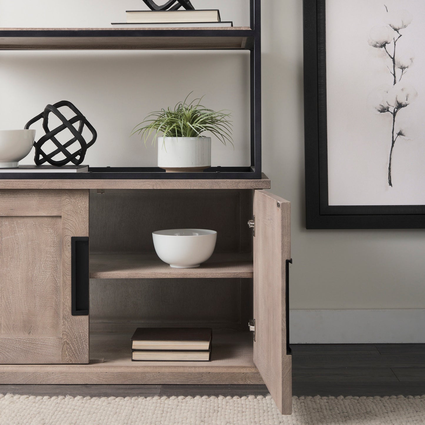 Braxton II Light Brown Wood and Iron Three Shelf Shelving Unit 41.5L x 18.5W x 9