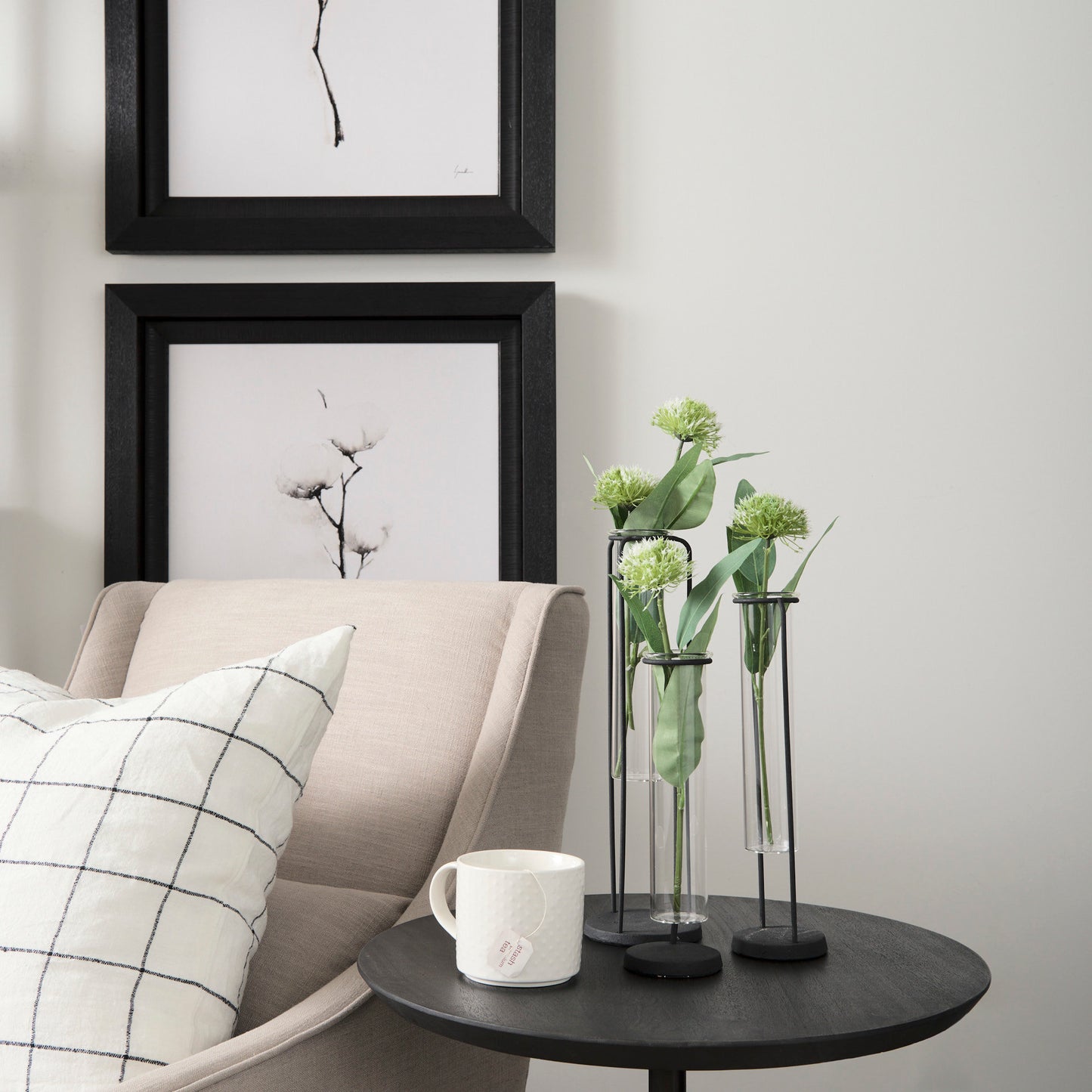 Beeker Set Of Three Black Metal Test Tube Style Vases