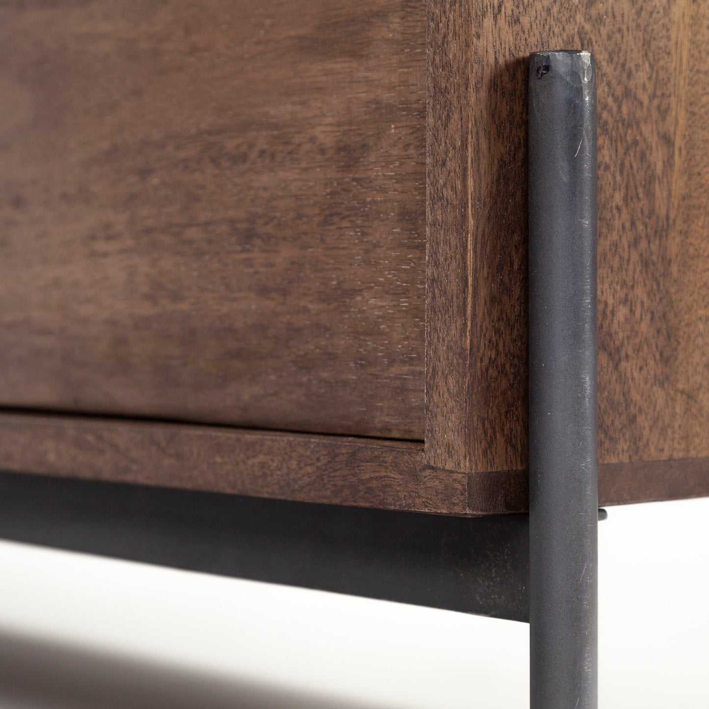 Glenn IV Dark Brown Wood w/ Black Iron Frame Media Console w/ Storage, TV Stand for TV up to 71"