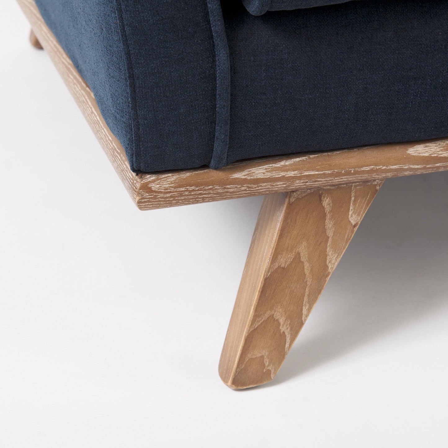 Brooks 41.7L x 34.8W x 33.5H Navy Blue Fabric Chair W/ Medium Brown Wooden Legs