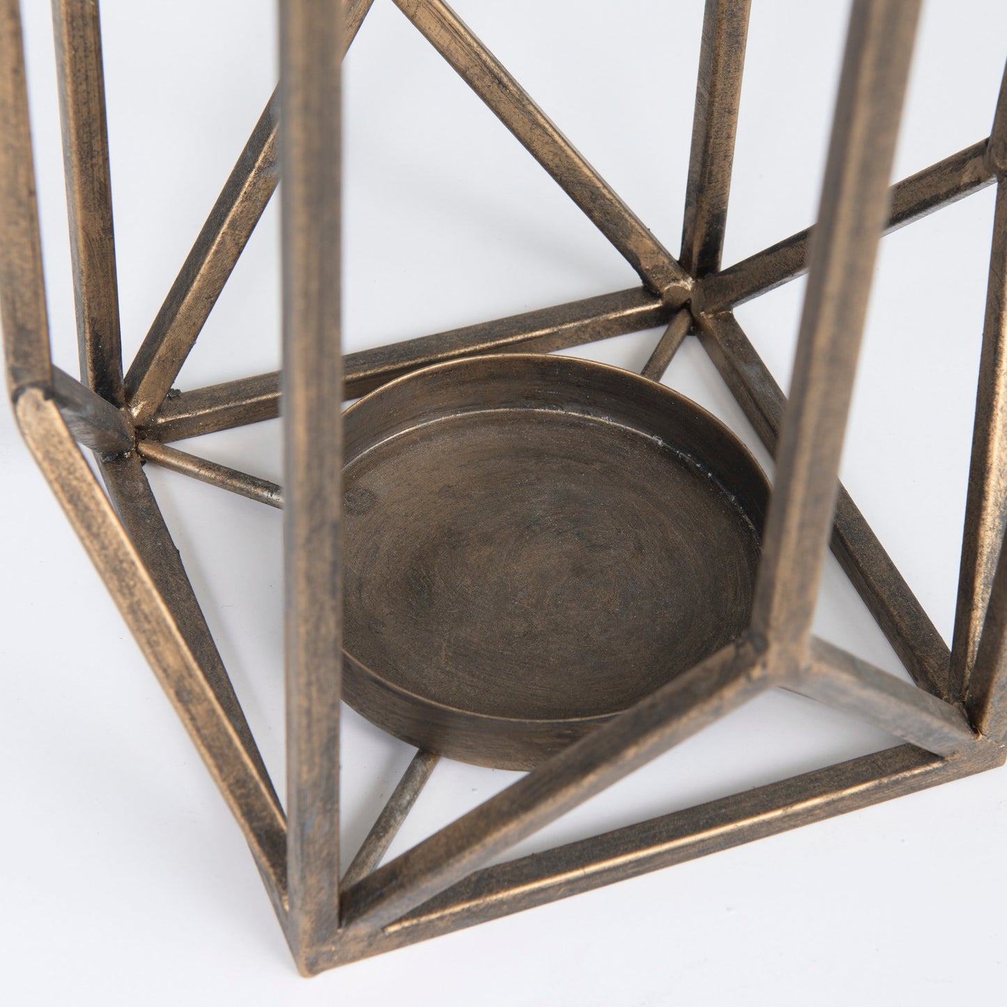 Ivy Small Gold Metal Geometric Cage Candle Holder Lantern