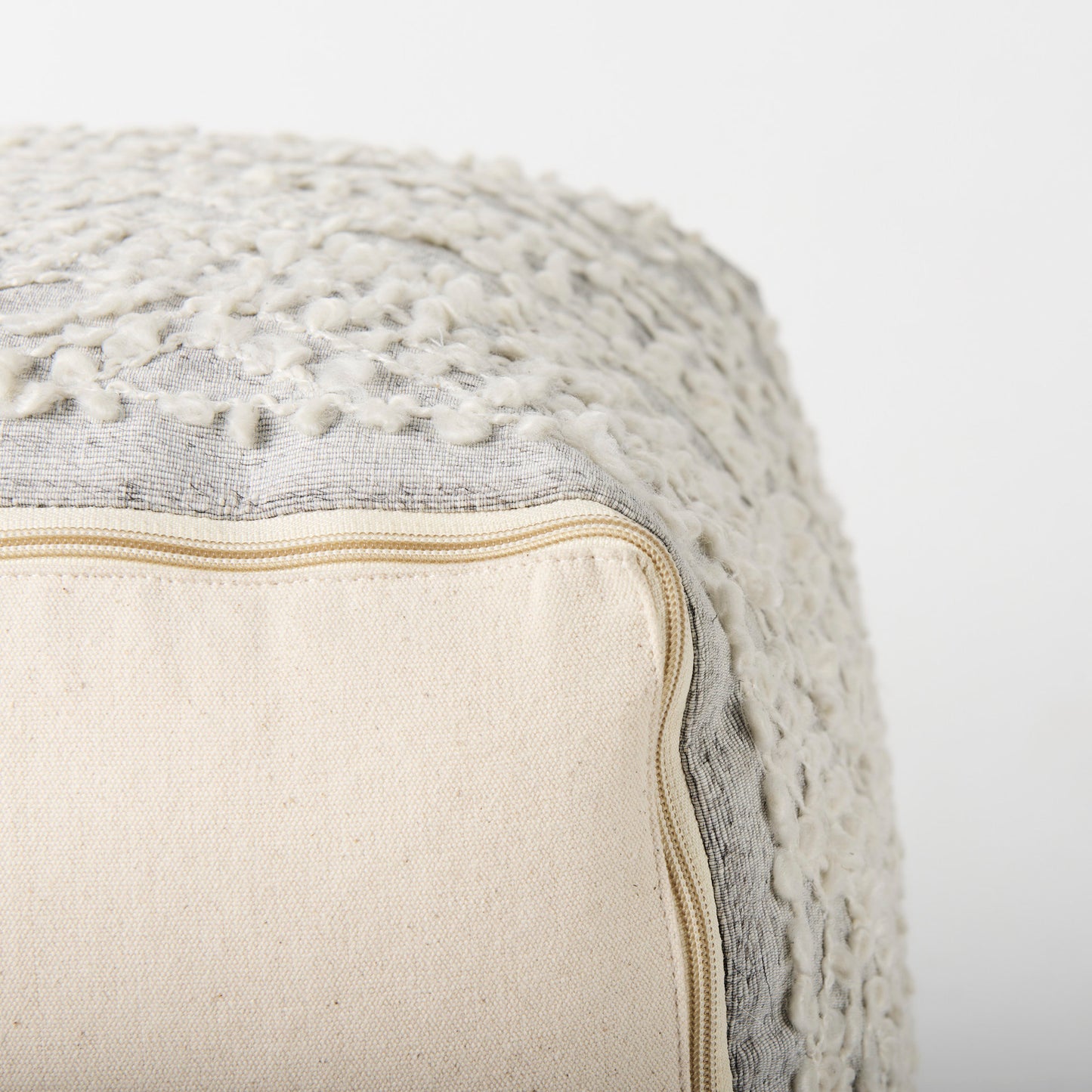 Farida 6.0L x 16.0W x 16.0H Light Gray Wool and Polyester Patterned Pouf