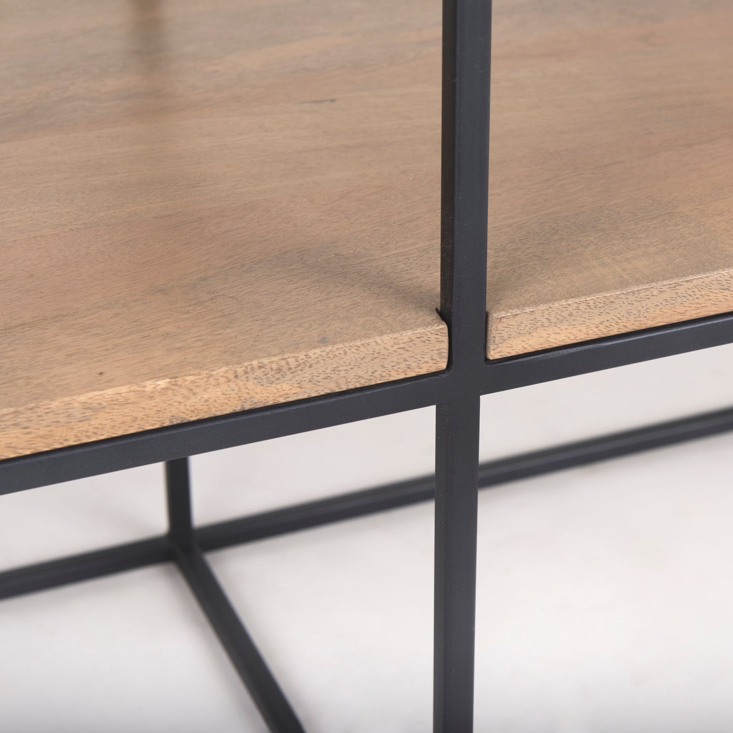 Morris 63.0L x 15.0W x 31.0H Beige Wood w/ Black Metal Frame 2 Drawer Console Table