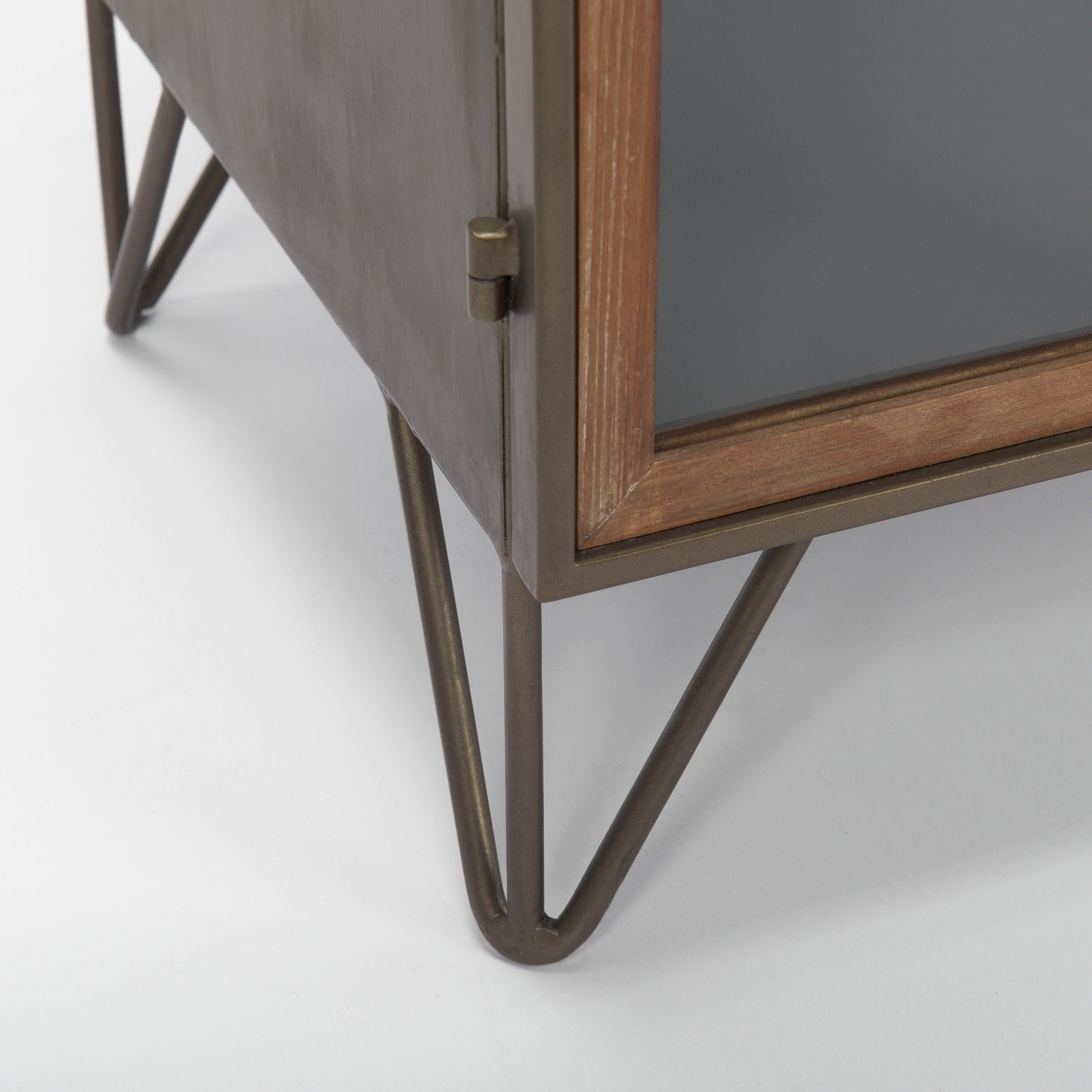 Pandora Dark Brass Metal W/Red Wood 2 Door Accent Cabinet