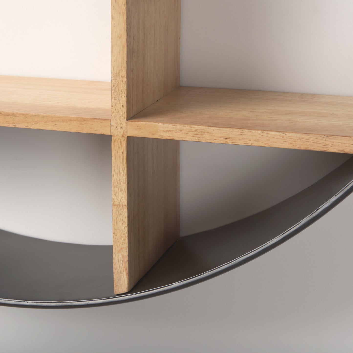 Hector 36.0L x 7.0W x 36.0H Brown Wood W/ Black Metal Round Wall Shelf