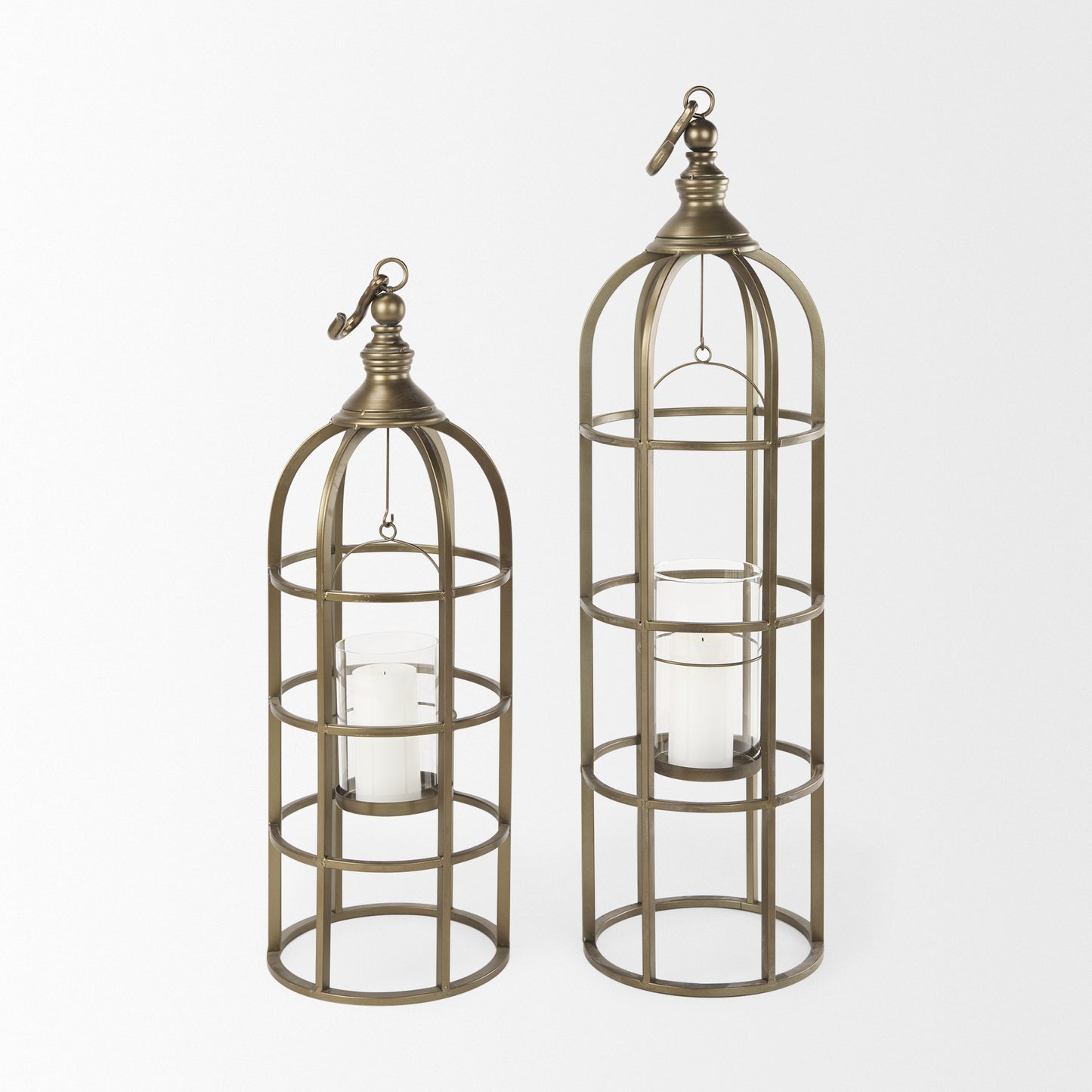 Gerson II Small Cage-Style Gold Metal Candle Holder Lantern