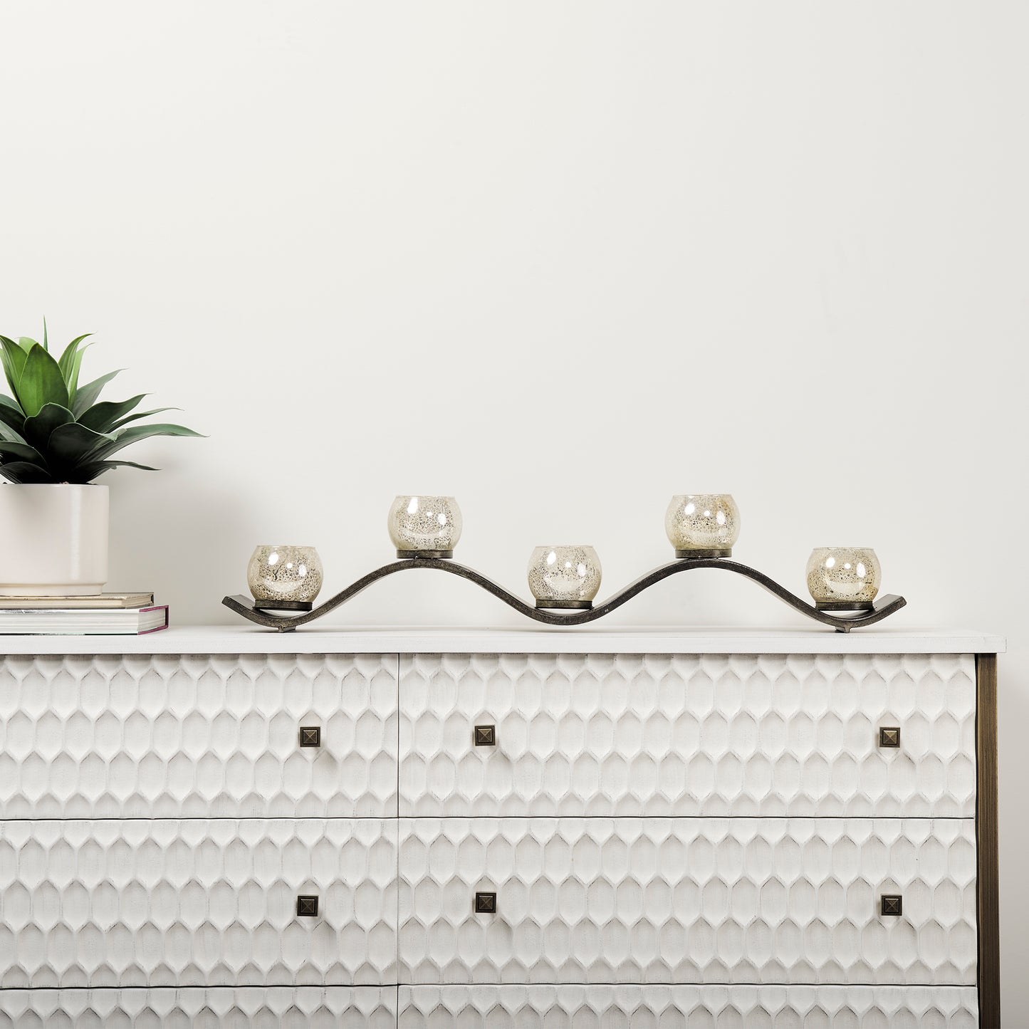 Lux Copper Metal Five Hurricane Glass Holder Table Candle Holder