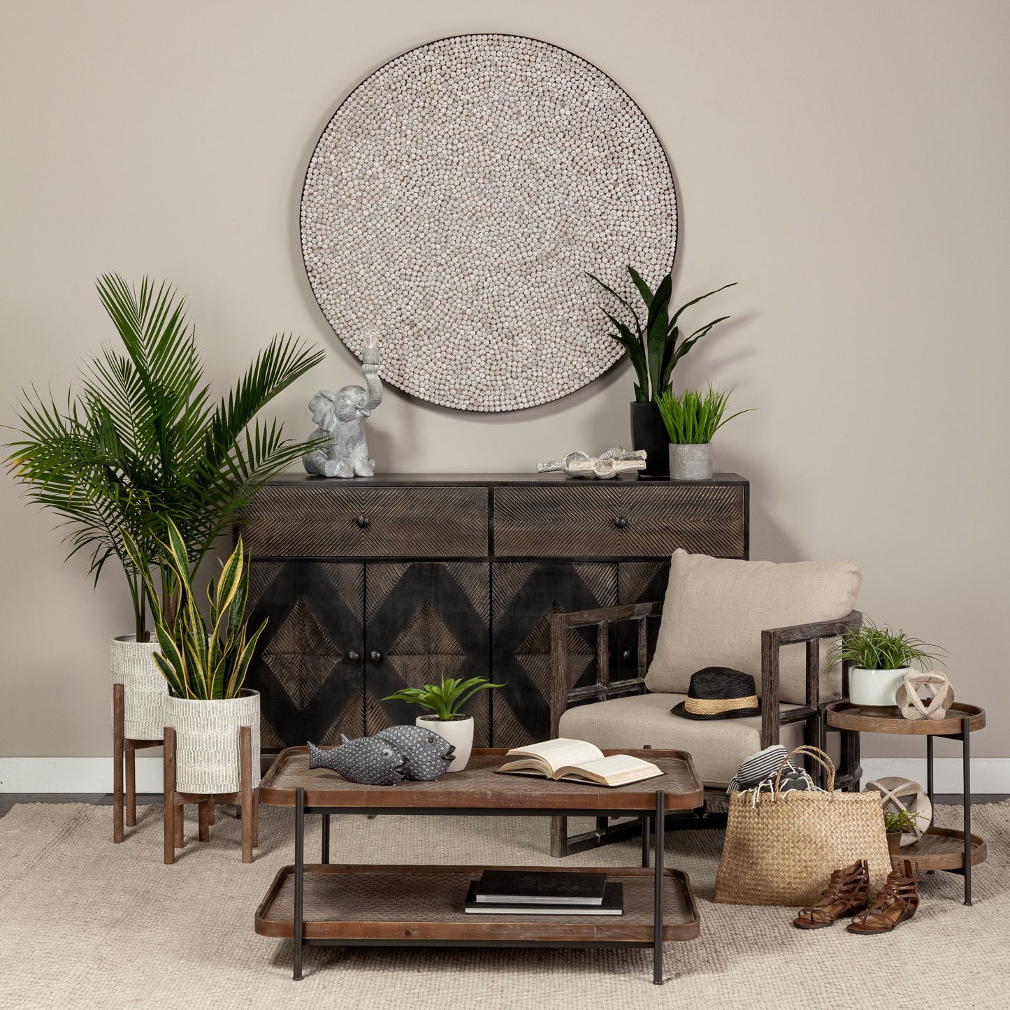 Varoona Decorative Wall Object featuring Rudraksha Stones