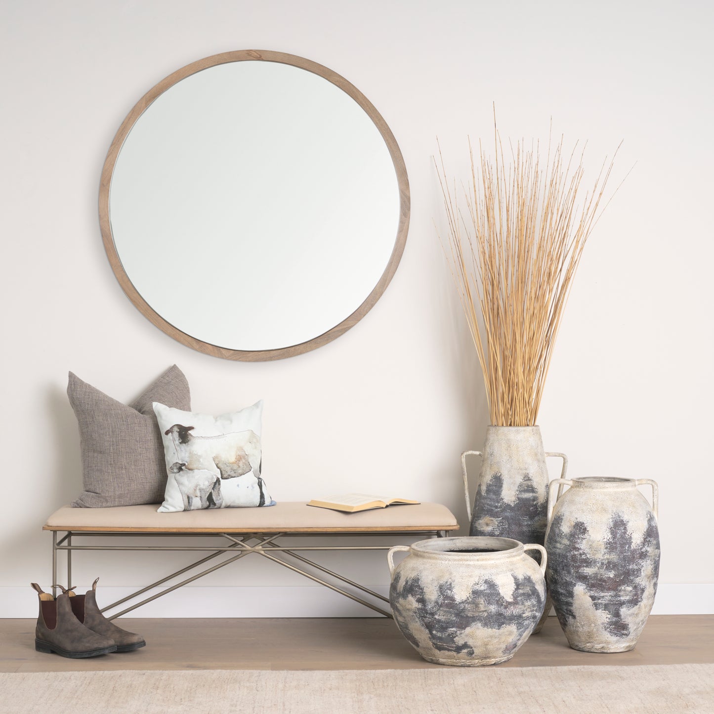 Clover 18 x 18 Gray Watercolor Lambs Decorative Pillow Cover