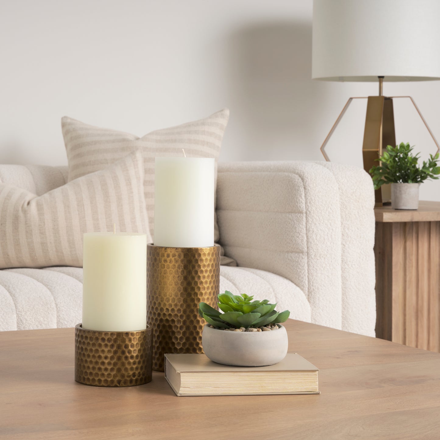 Gage Antiqued Gold Honeycomb Textured Metal Candle Holder (Set of 2)