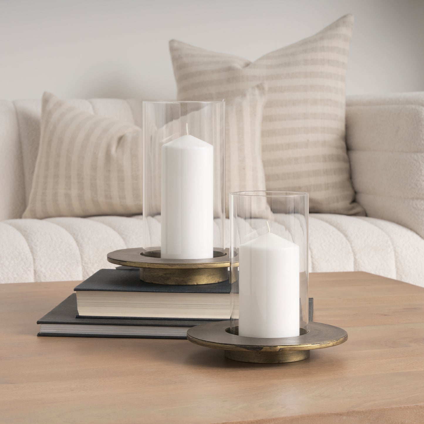 Vivian Gold Metal and Glass Hurricane Candle Holder (Set of 2)