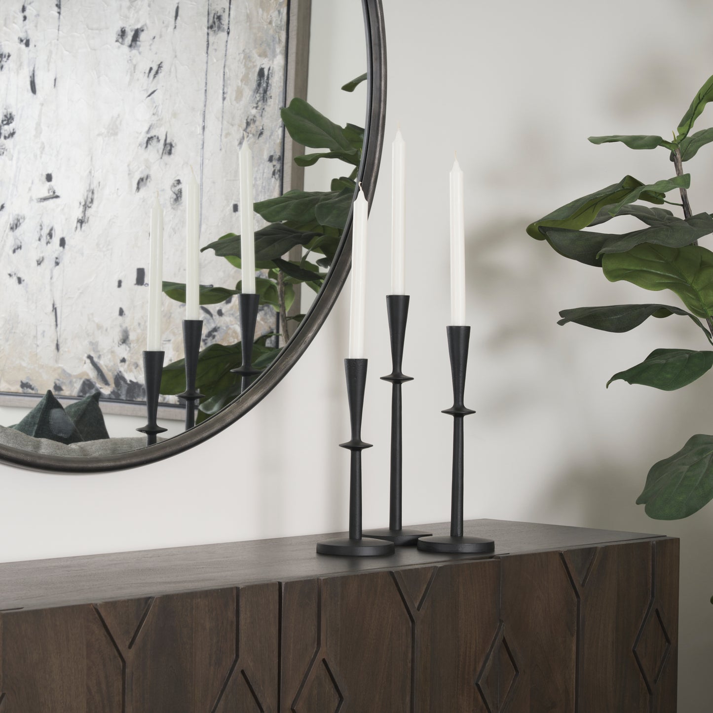 Qwin Matte Black Cast Aluminum Short Candle Holder