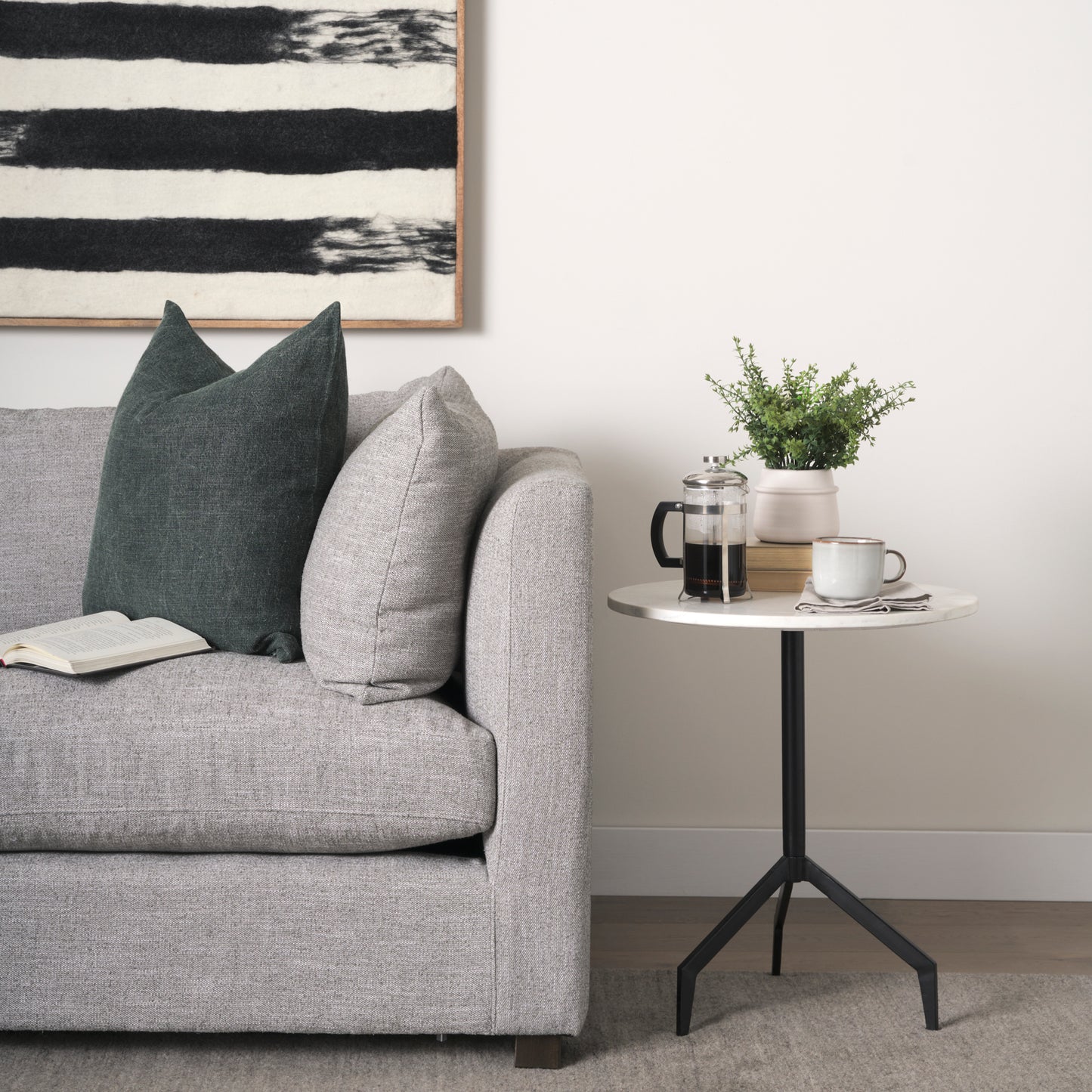 Serre Marble Top 3 Prong Black Metal Base End Table