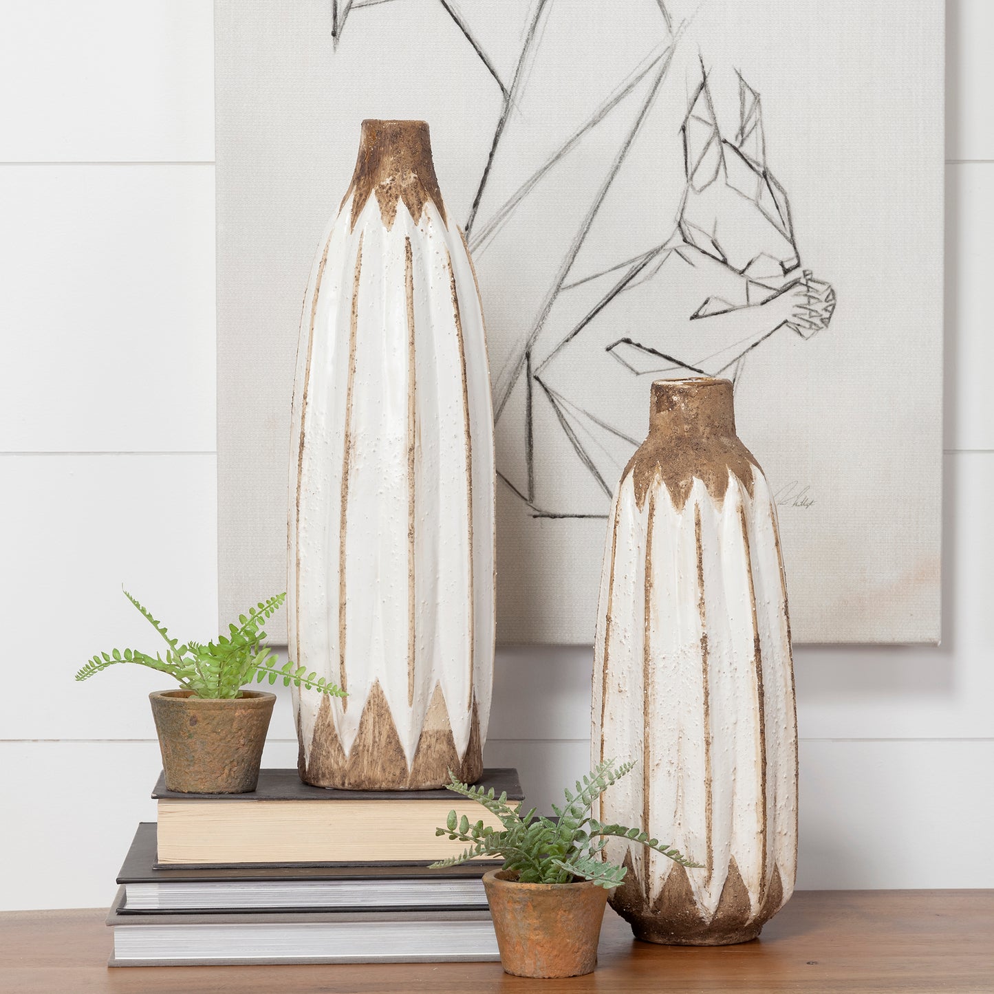 Sisko I Short Rustic Brown White Ceramic Vase