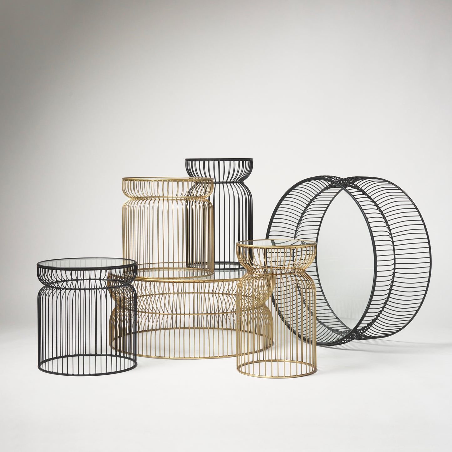 Shani Set of 2 Round, Gold Metal w/ Glass Accent Tables