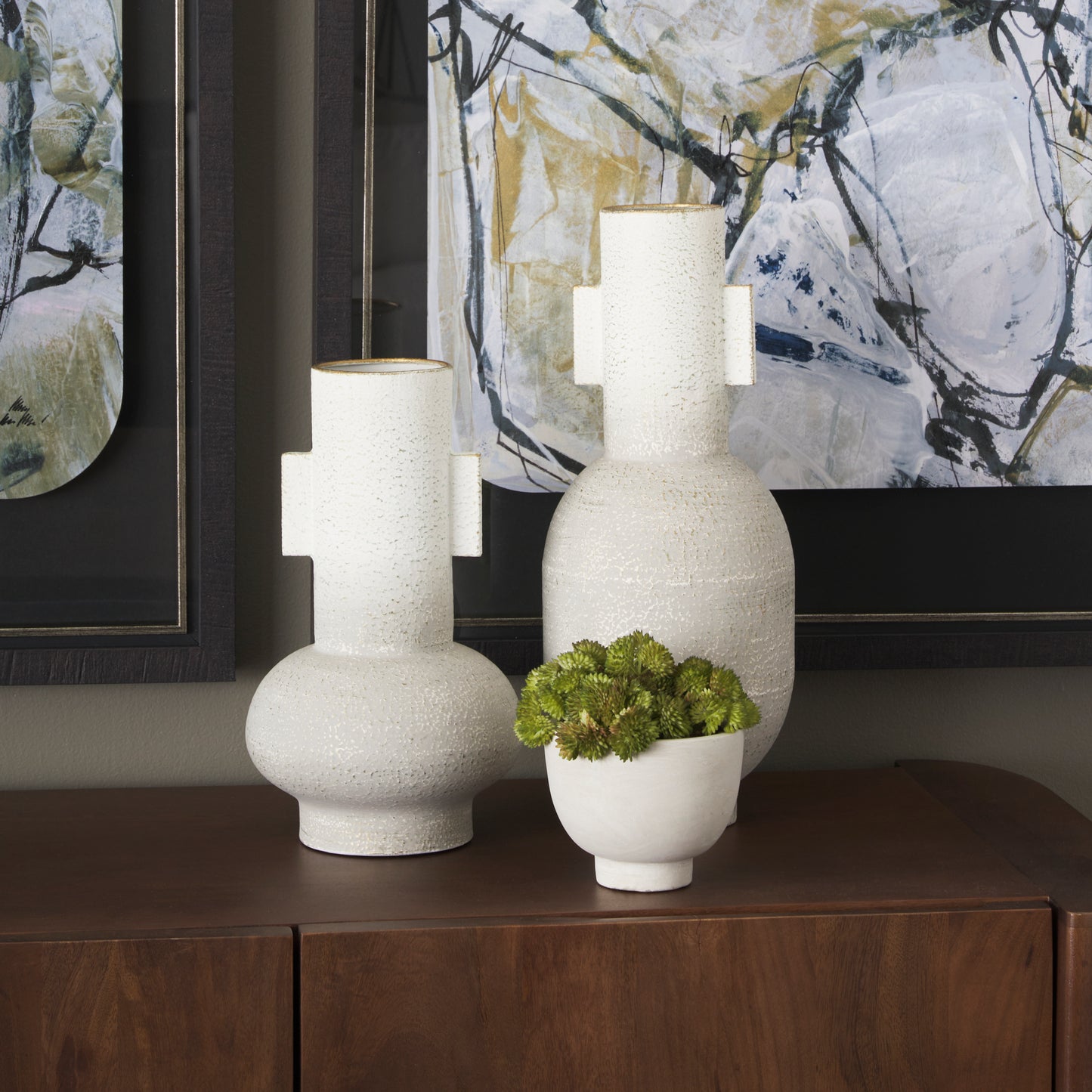 Torres Tall Textured Off White w/ Gold Metal Vase