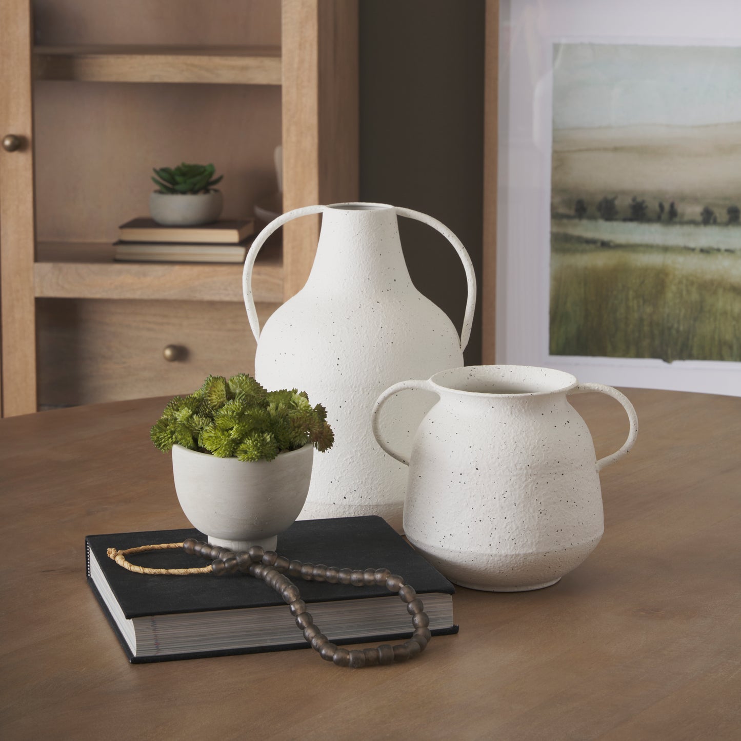 Treva Small White w/ Black Speckles Metal Vase