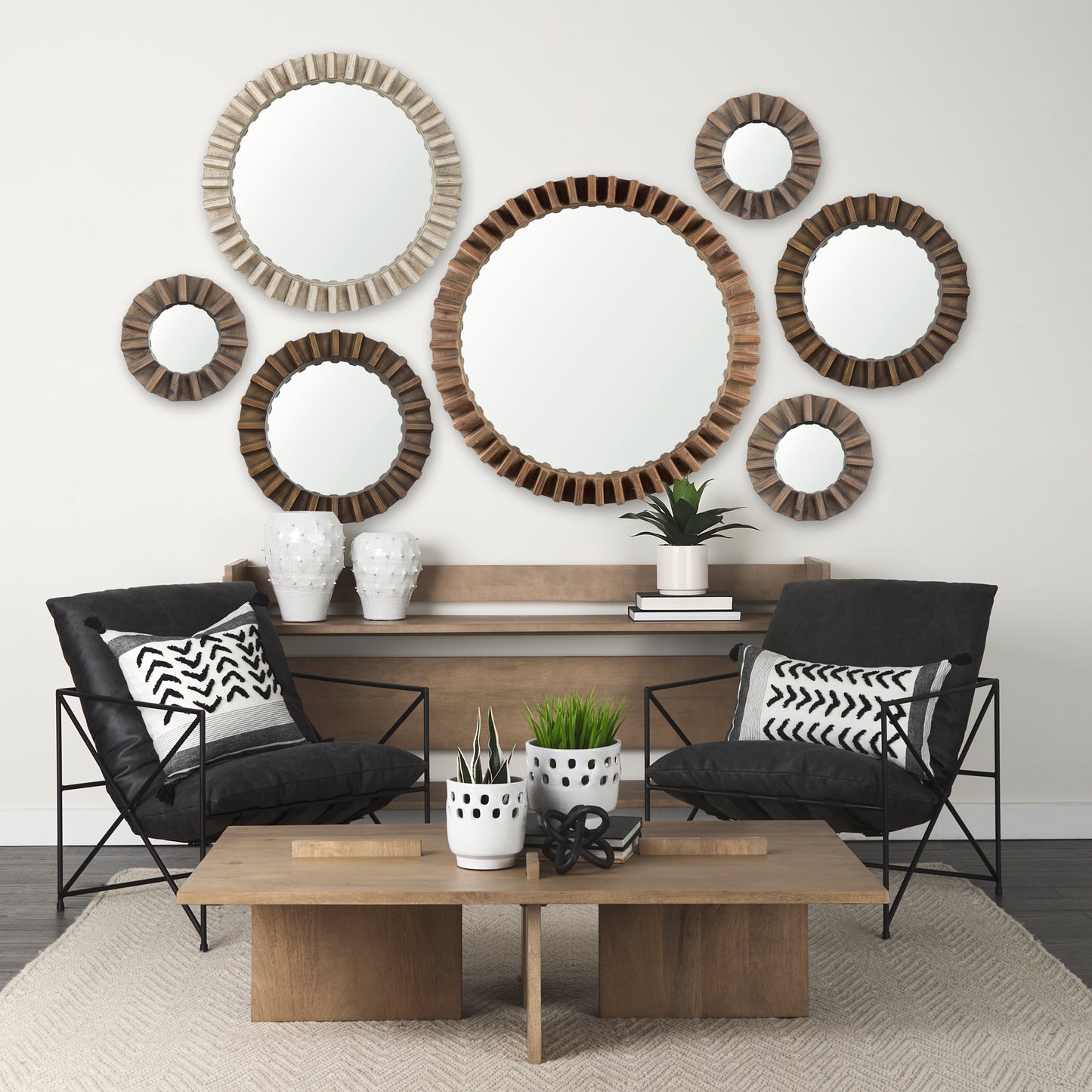 Sprocket 17" Round Brown Wood Frame Mirror