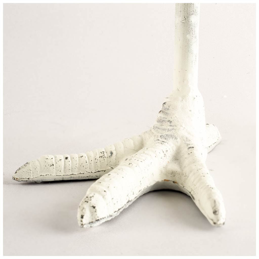 Daffy I Short White Cast Iron Chicken Foot Table Candle Holder