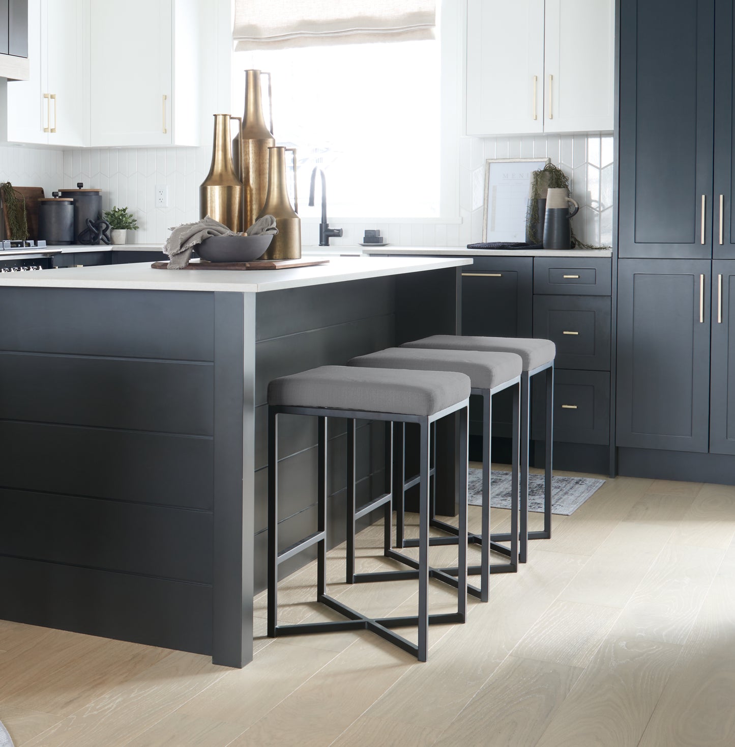 Frodo 16.5L x 16.5W x 26.4H Gray Fabric Seat W/Black Iron Frame Counter Stool