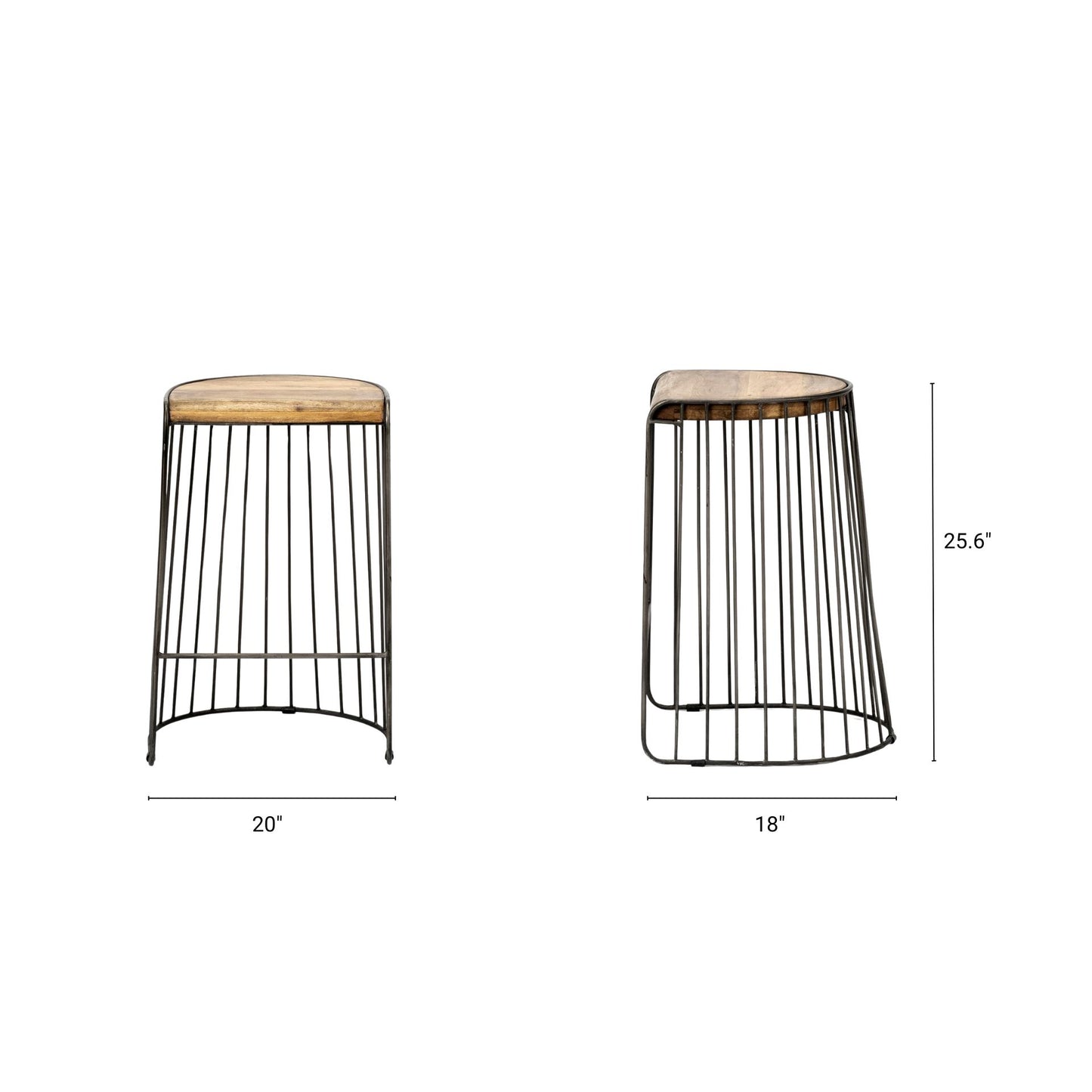 Seagram 25.6" Seat Height Brown Wood Seat Black Metal Frame Stool