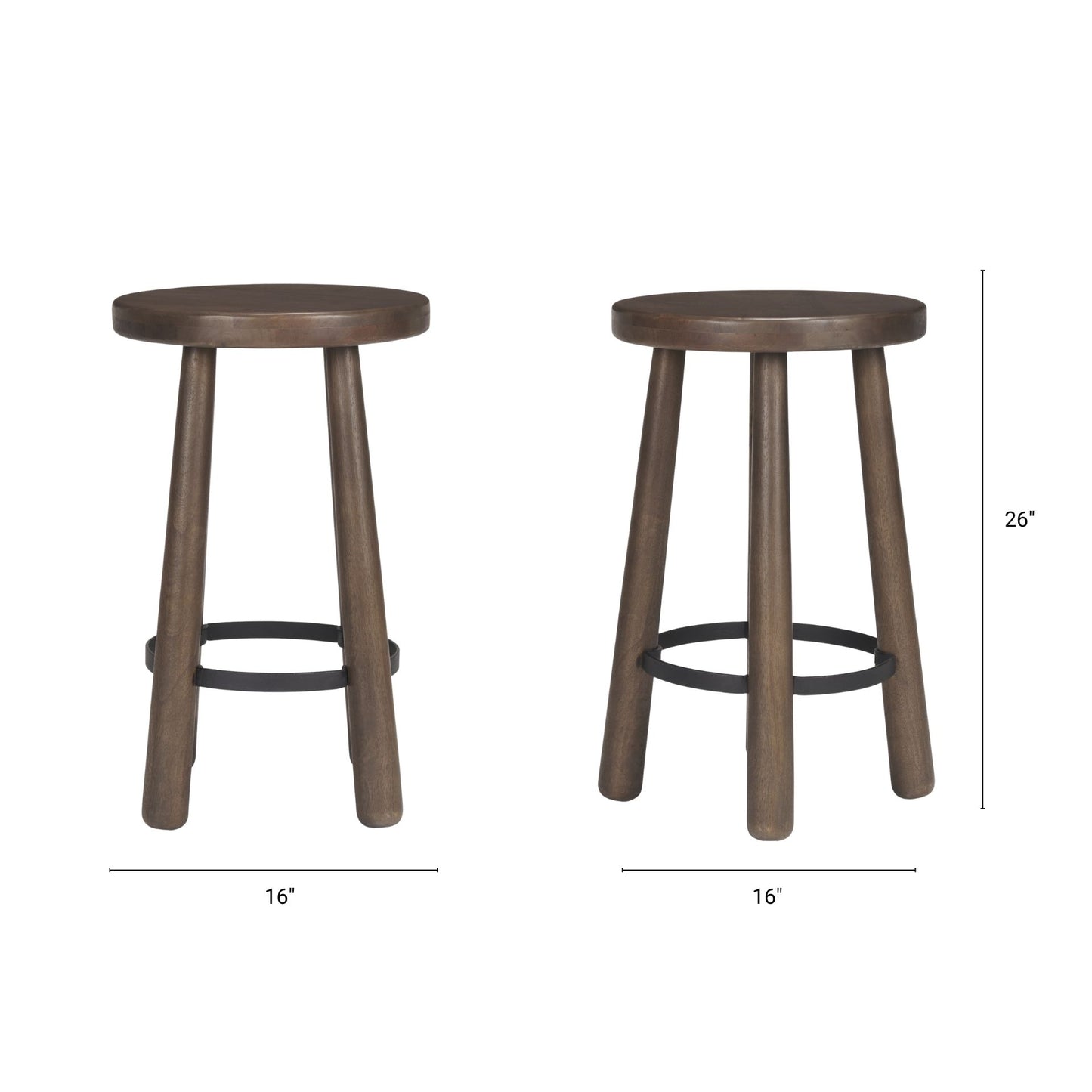 Weldon Dark Brown Wood w/ Matte Black Metal Counter Stool