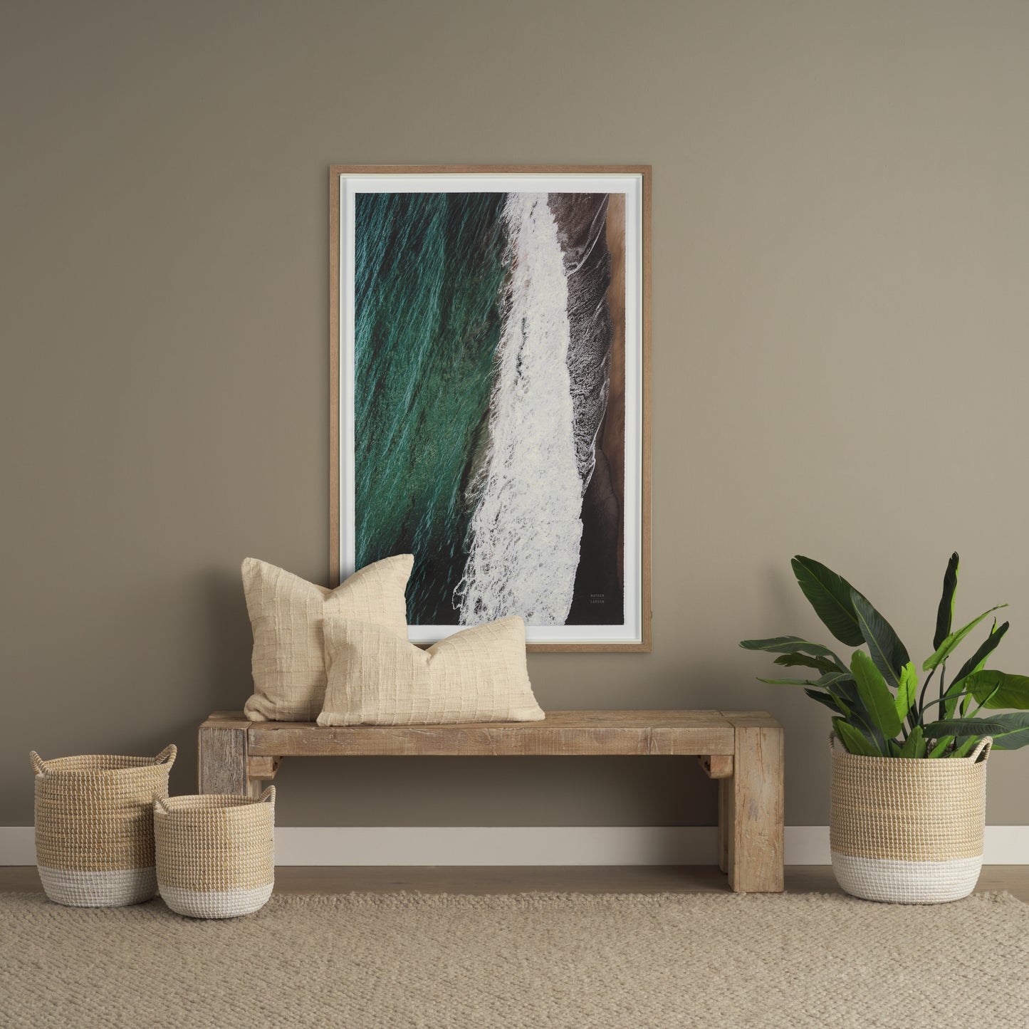 Maddie 13.8L x 13.8W X 15.0H (Set of 3) Light Brown W/White Dipped Seagrass Round Basket W/ Handles