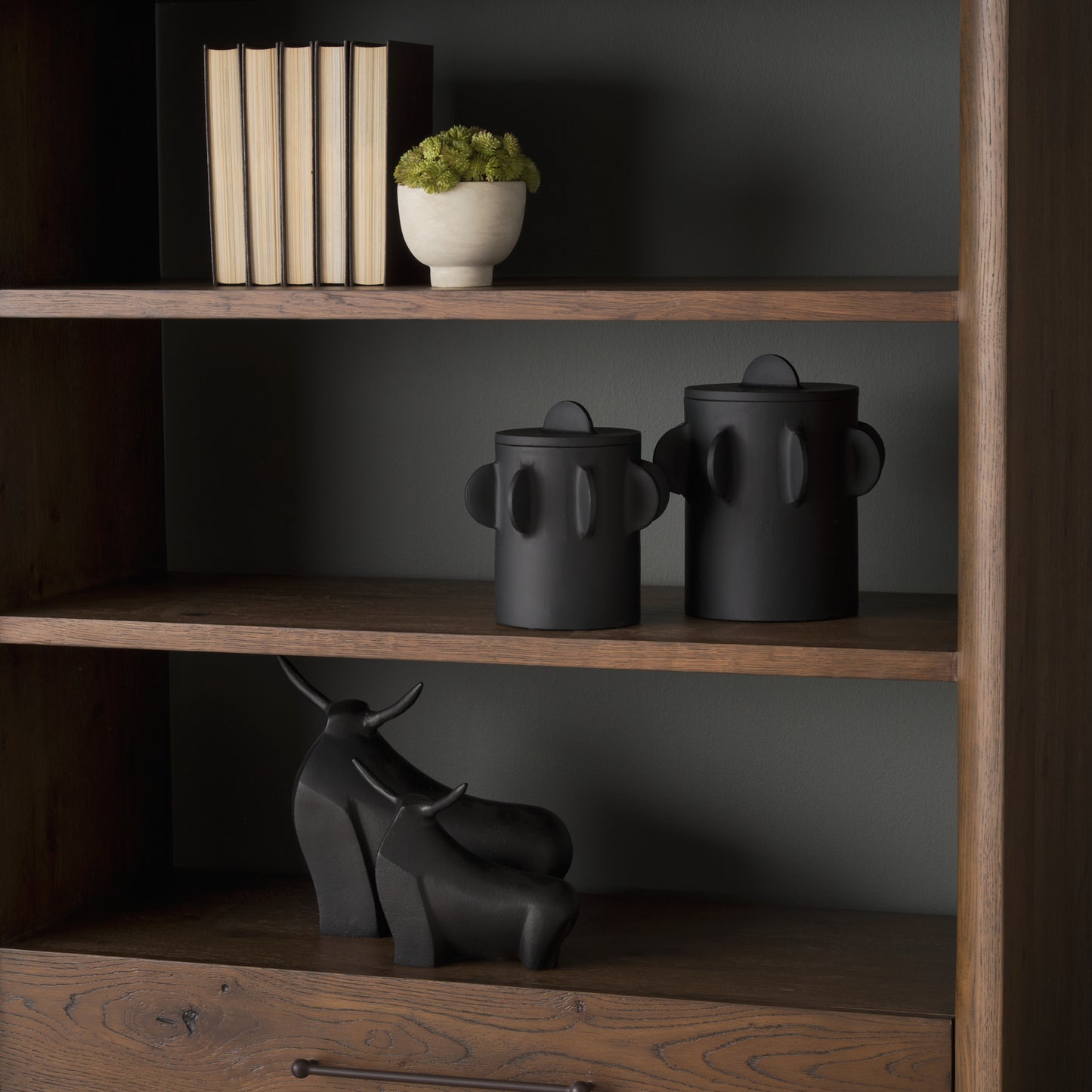 Deacon Small Matte Black Metal Canister with Sculptural Handles