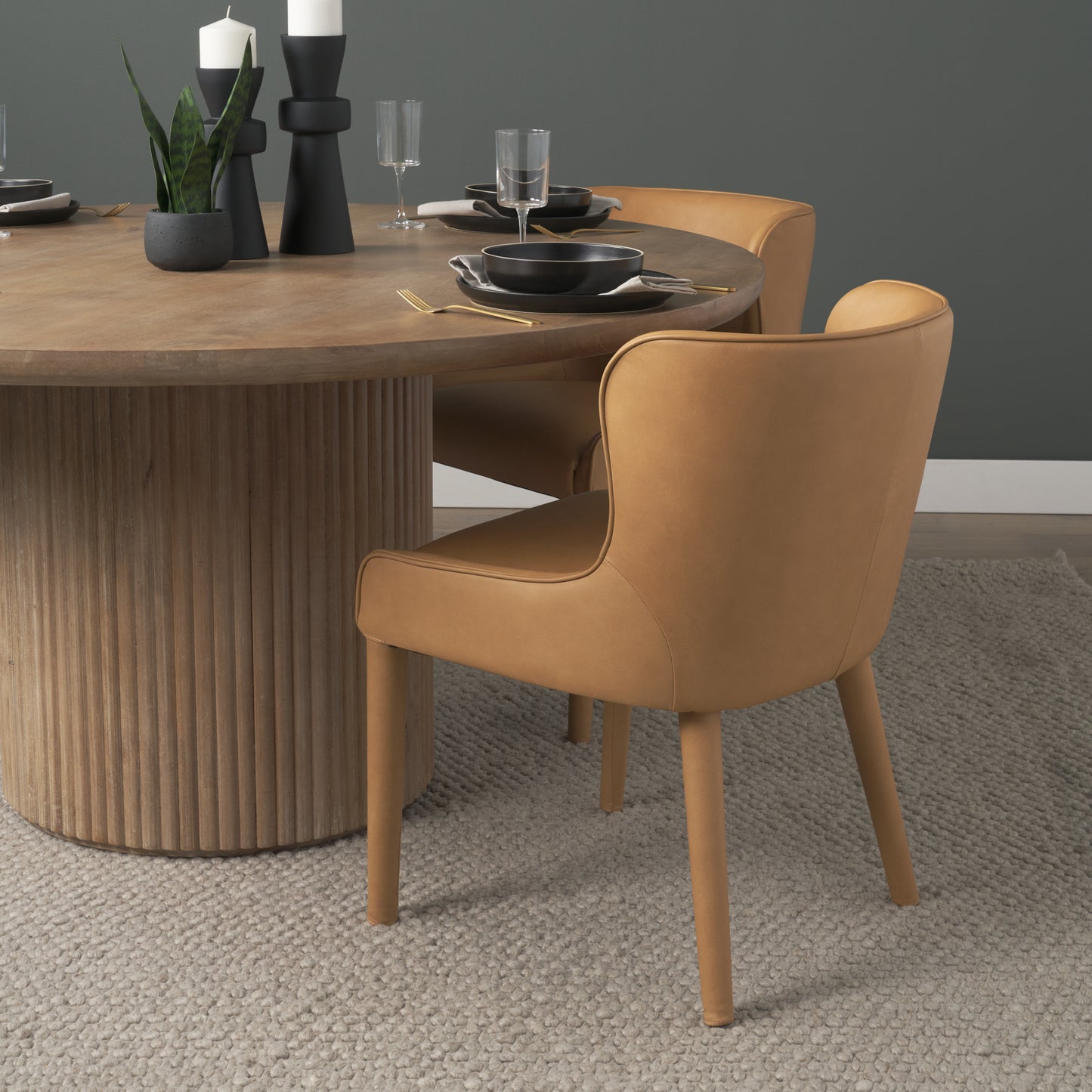 Nolan Slope Tan Leather Dining Chair