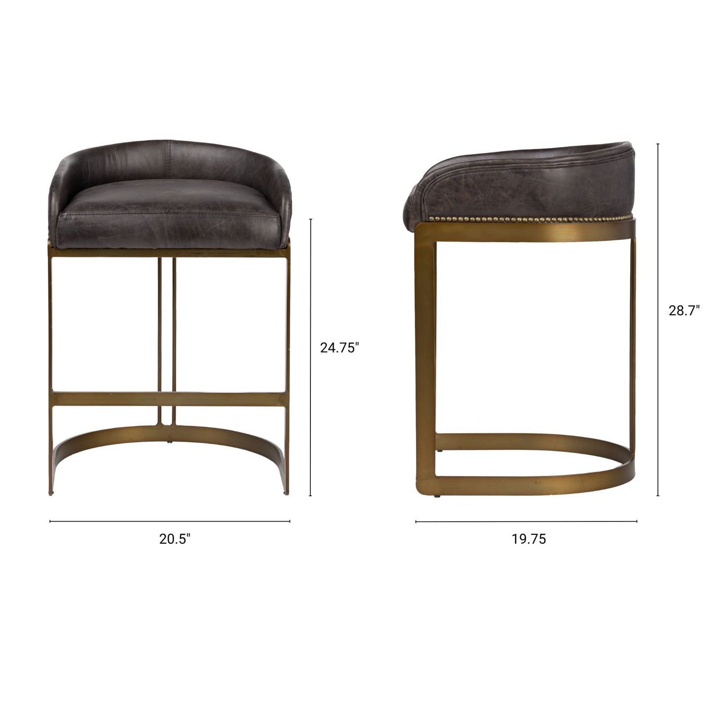Hollyfield II Black Leather Seat Gold Metal Base Counter Stool