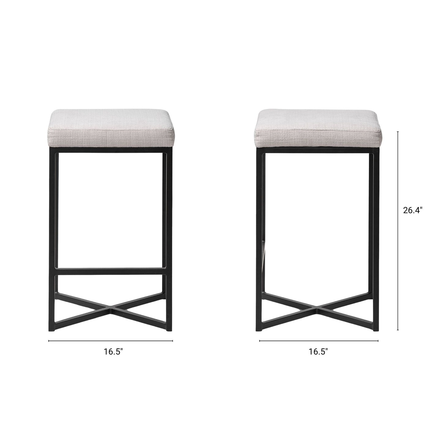 Frodo 26.5" Seat Height White Fabric Seat Black Metal Base Stool