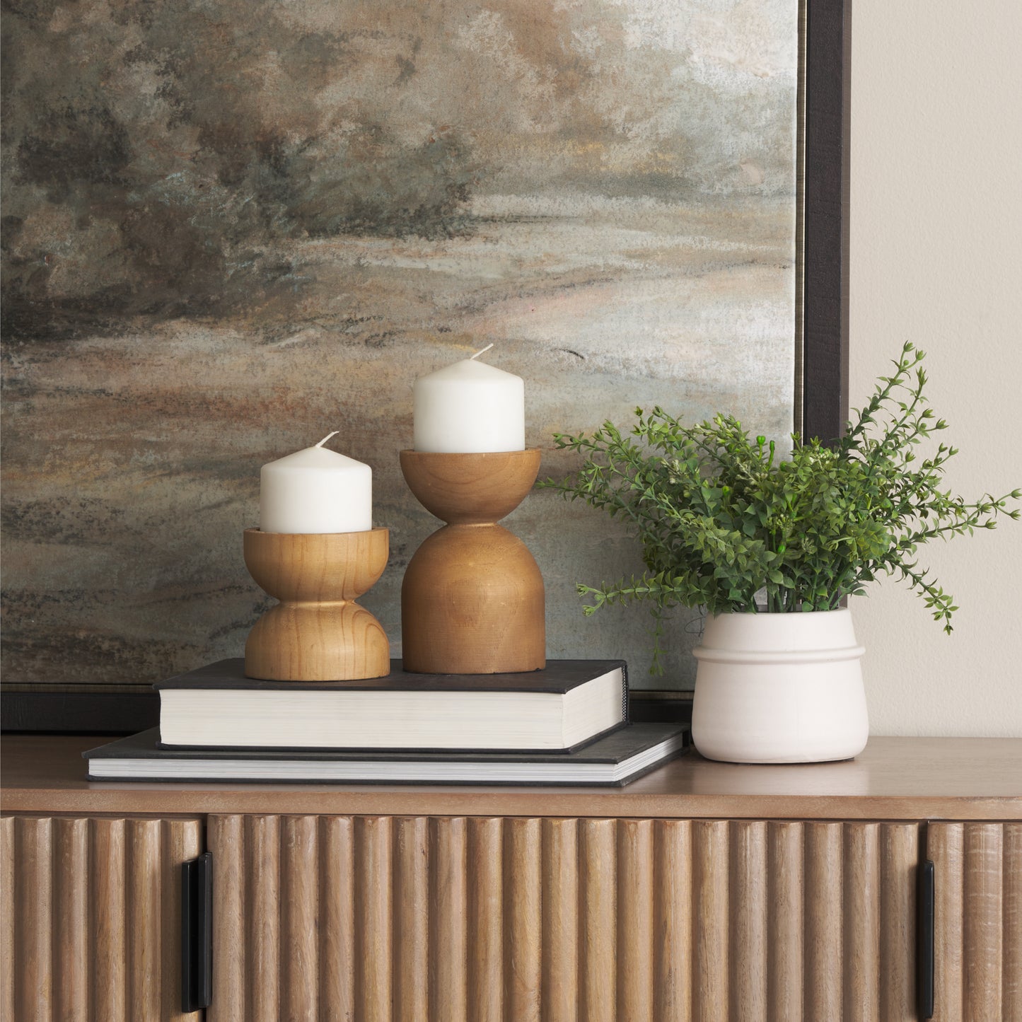 Aleena Wooden Candle Holder (Set of 2)