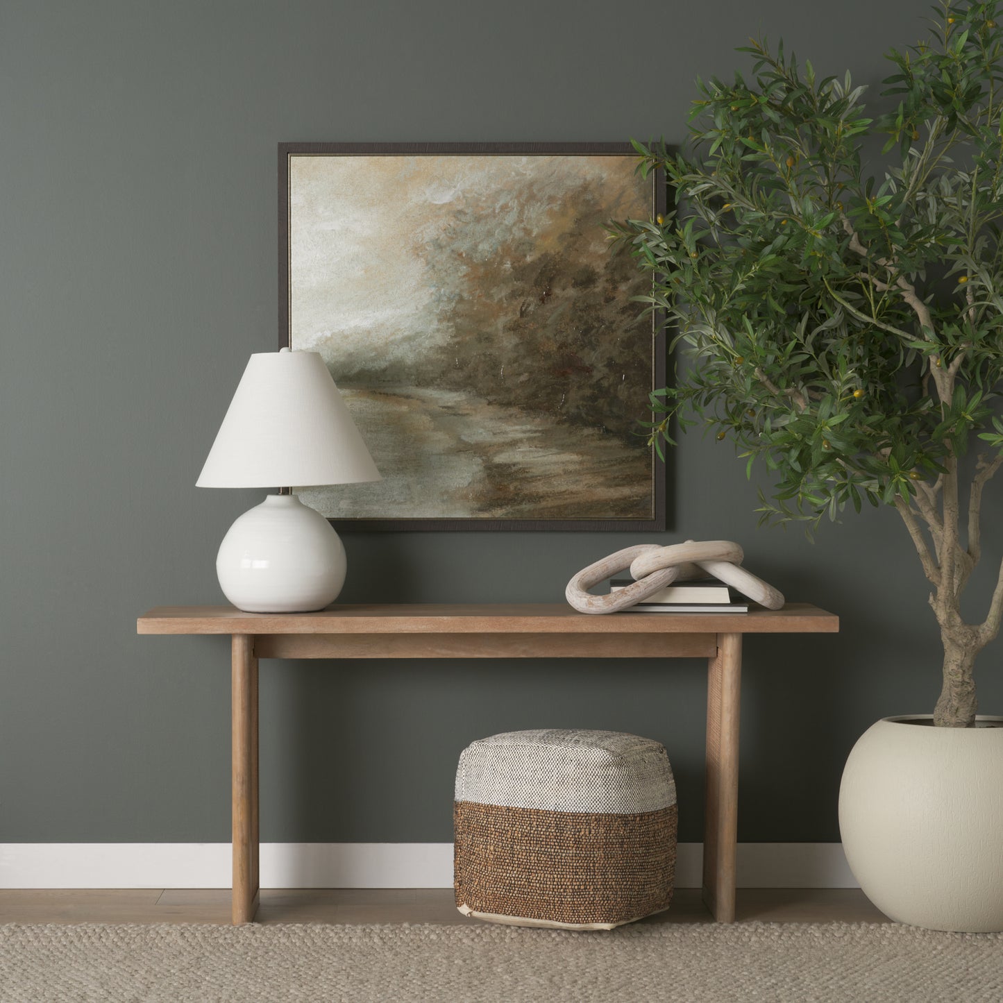 Samiya Jute w/ White Cotton Pouf