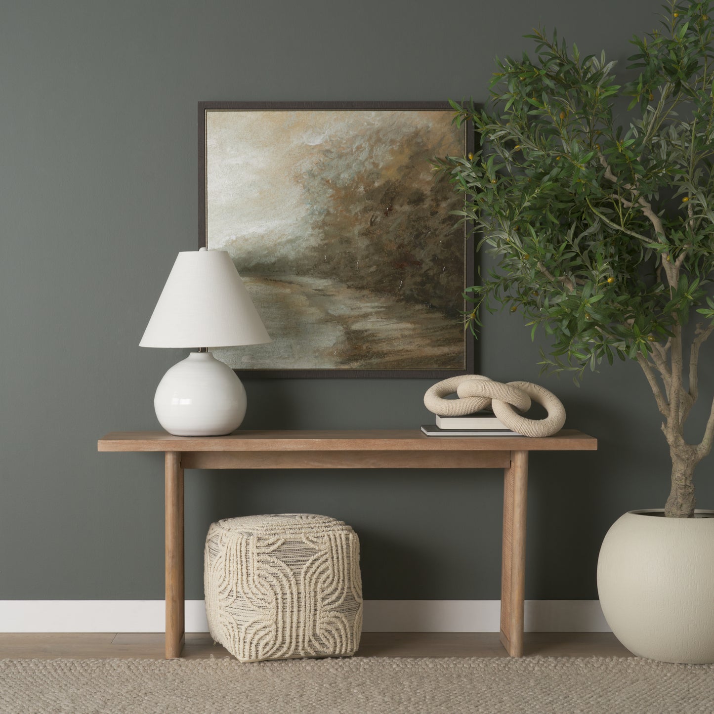 Amaya 16.0L x 16.0W x 16.0H Cream/Black/Gray Wool and Cotton Pouf