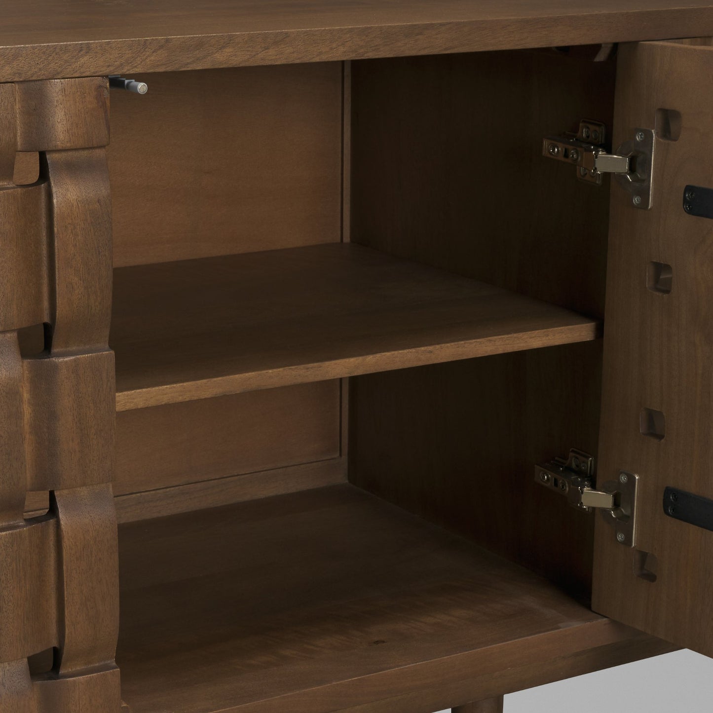 Aria Dark Brown Solid Wood 4-Door w/ Carved Woven Doors Closed Sideboard