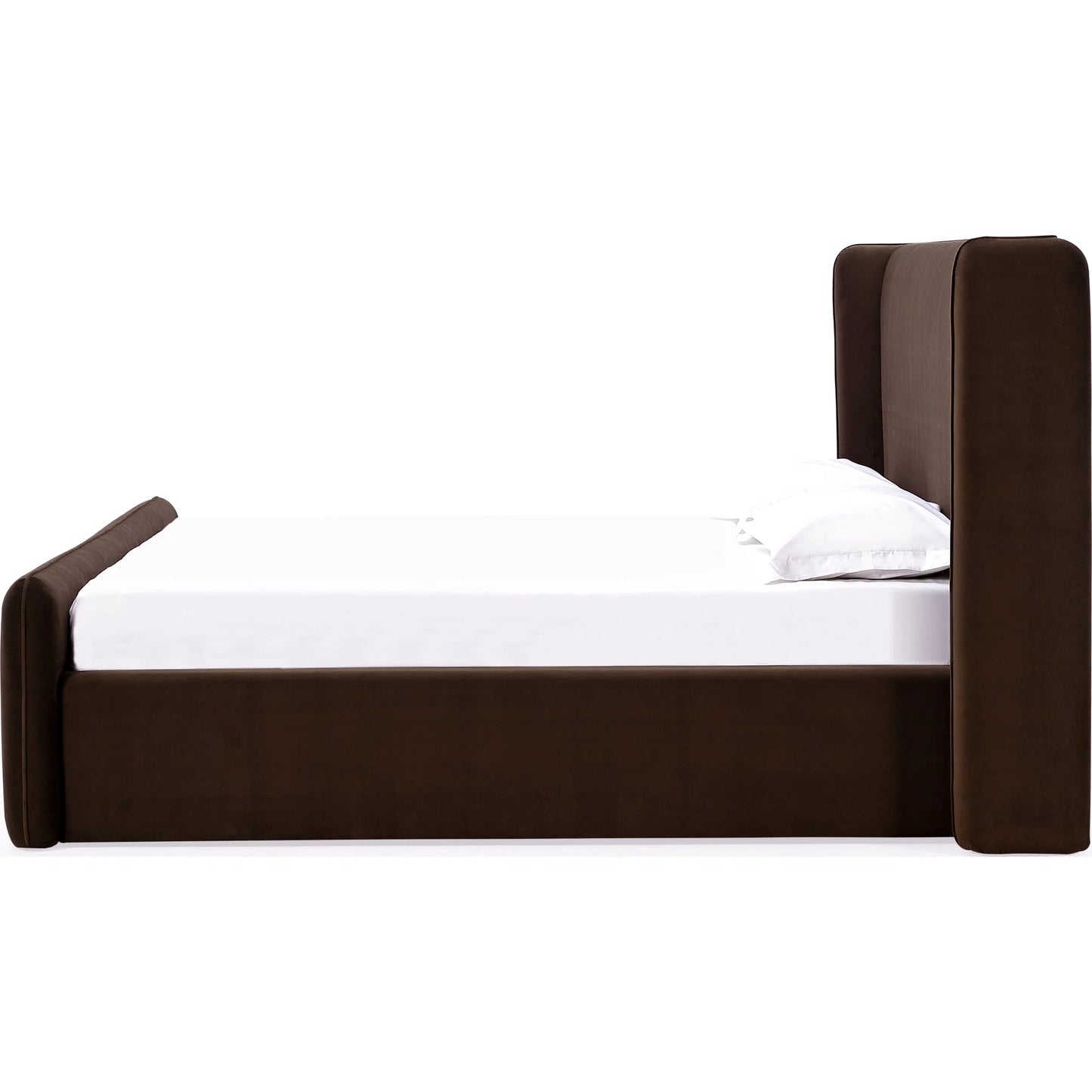 Nohma Velvet Upholstered Wingback Platform Bed in Cola