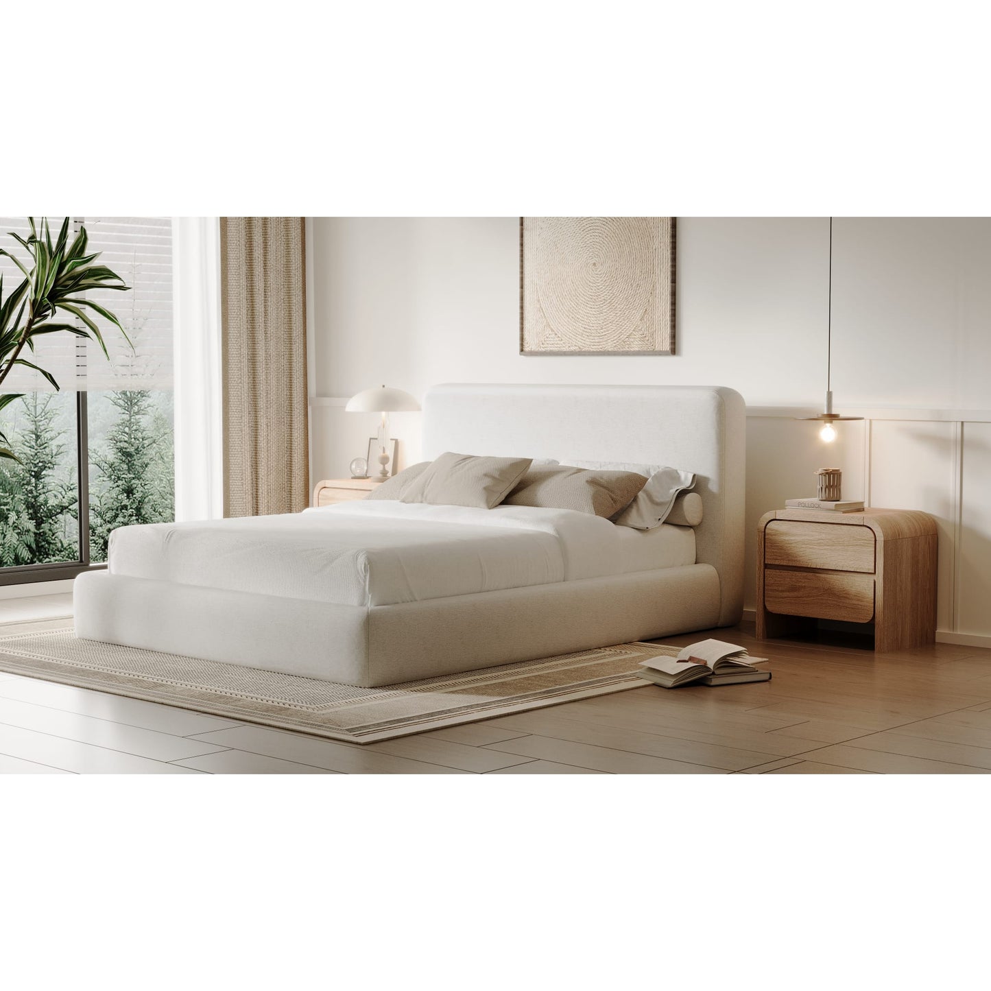 Elora Upholstered Platform Bed in Whitewashed Chenille