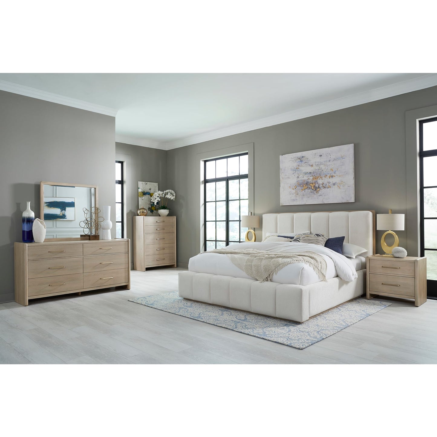 Gardenia Wood Frame Upholstered Platform Bed in Cotton and Chai